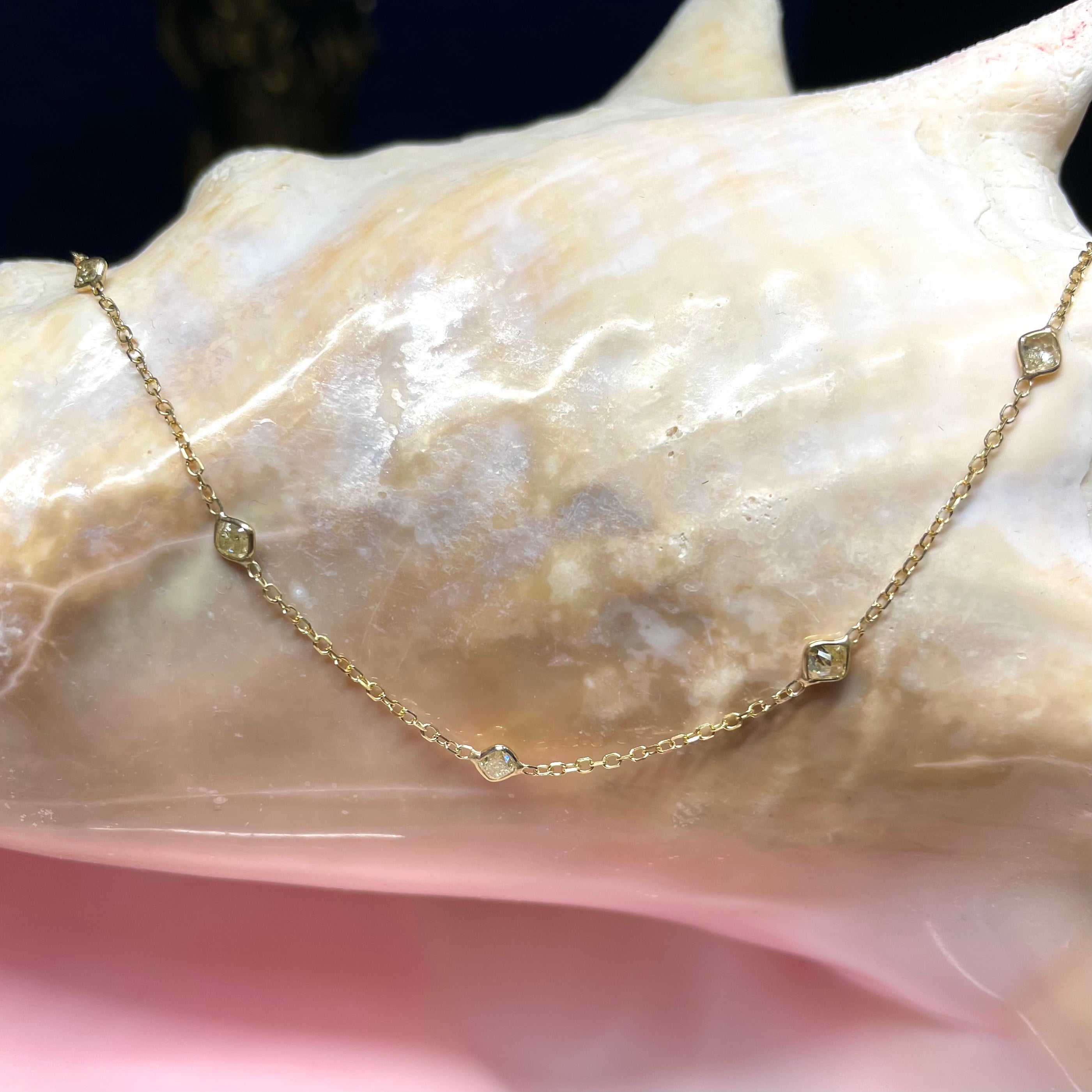 Yellow Cushion 5 Diamonds 14K Yellow Gold Necklace
