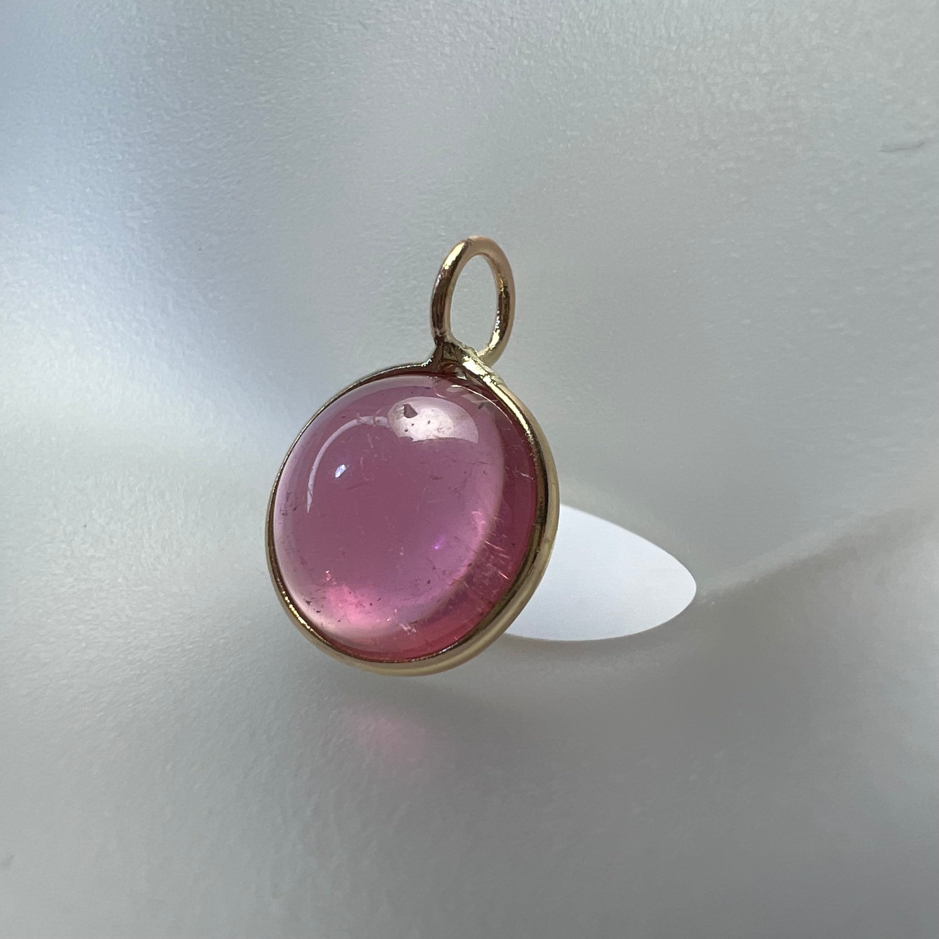 Natural Cabochon Tourmaline 14K Yellow Gold Pendant Charm 14x10mm