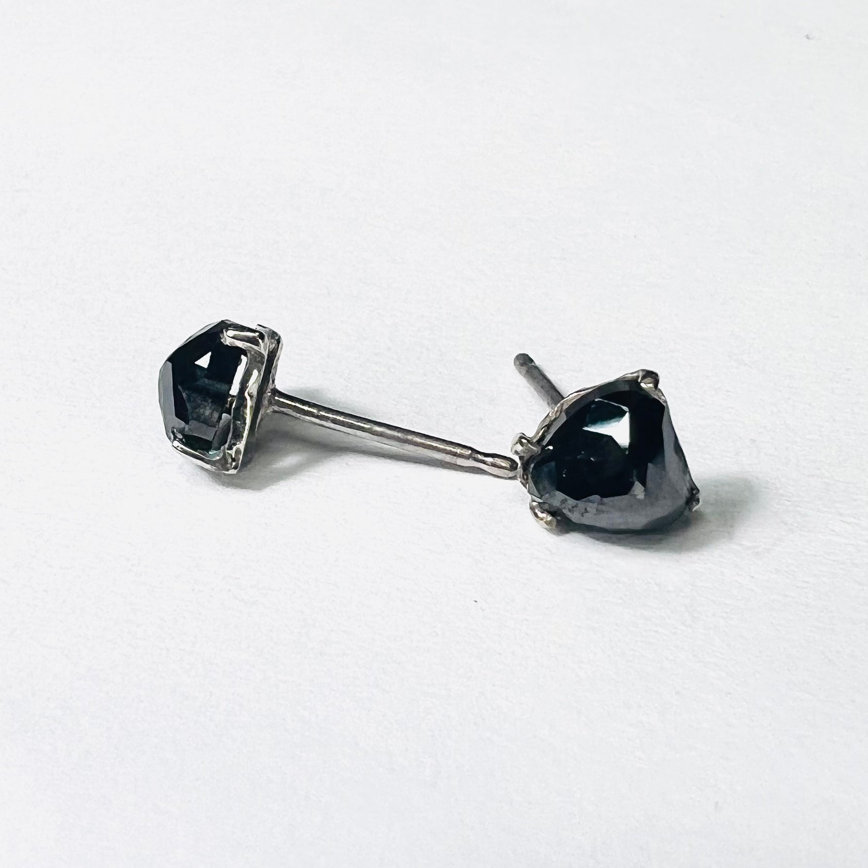 1ctw Rose Cut Black Heart Diamond 14K White Gold Earring Studs