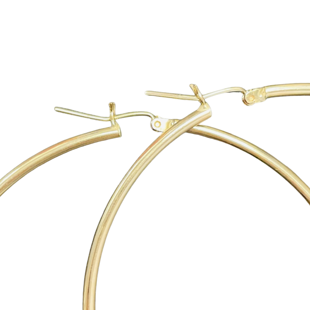 Beautiful New 14K Solid Yellow Gold Hoop Earrings 2.5” 2mm