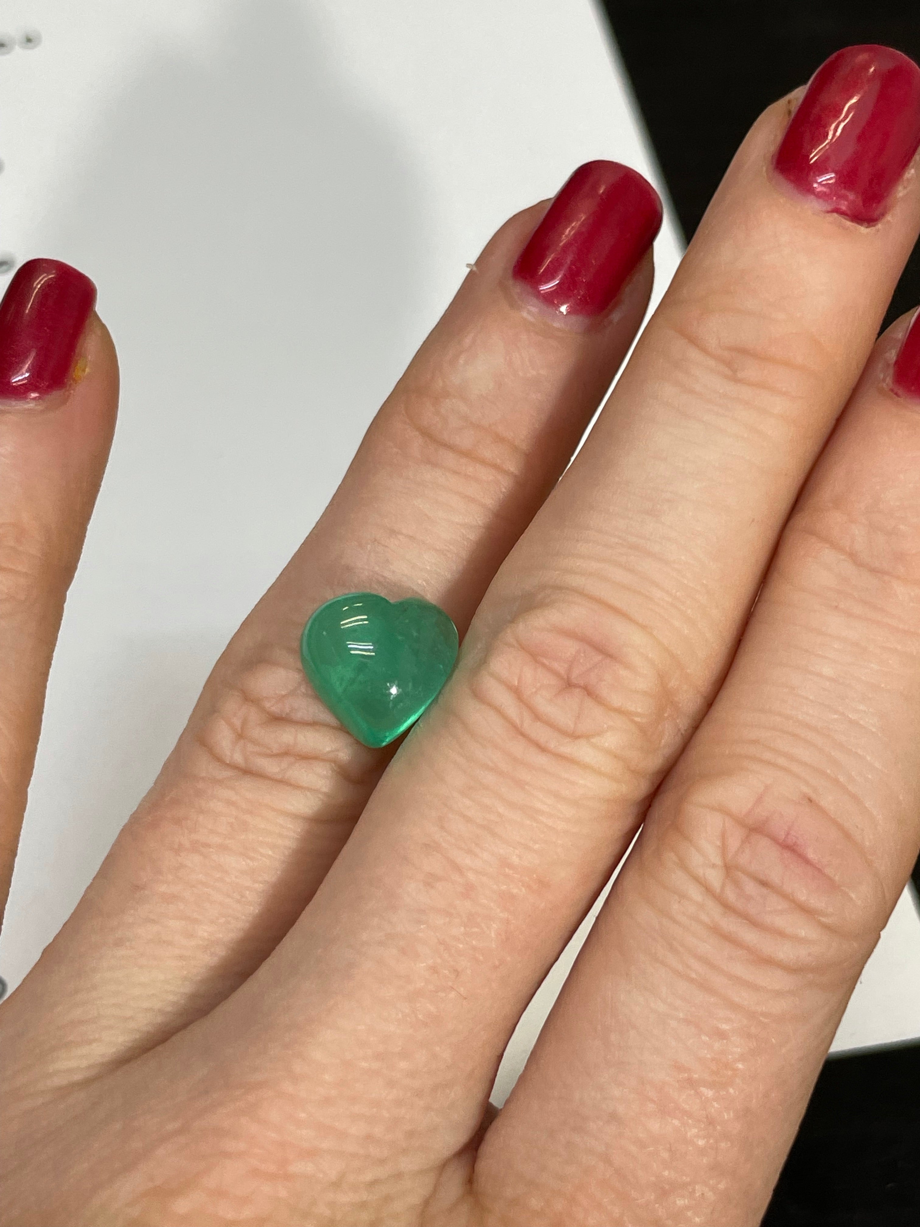 4.96CT Natural Emerald Loose Heart Cabochon 10x10mm
