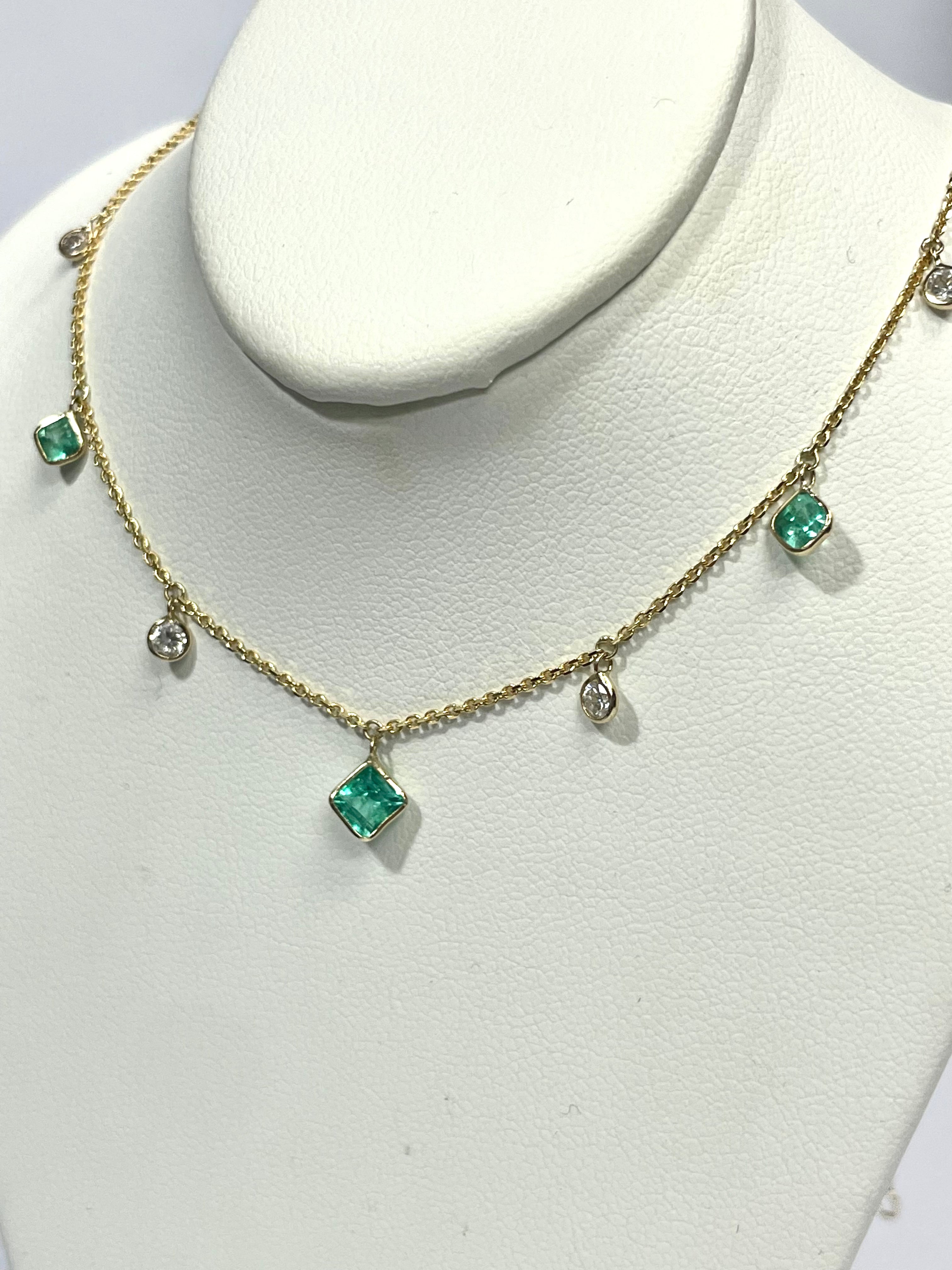 14K Yellow gold Emerald Dangling 20" Necklace