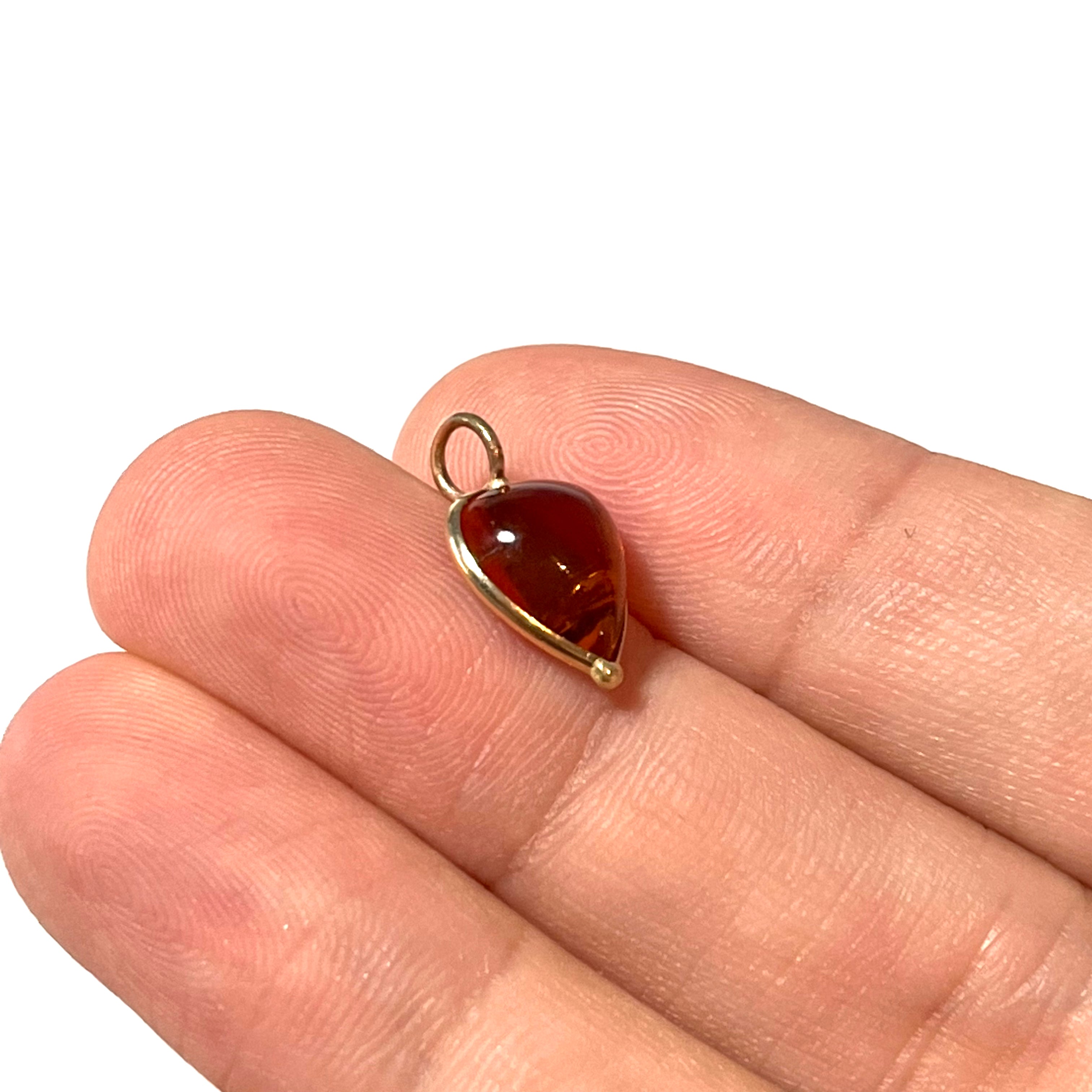 3ct Natural Cabochon Madeira Heart Citrine t 14K Yellow Gold Pendant Charm 16x10mm