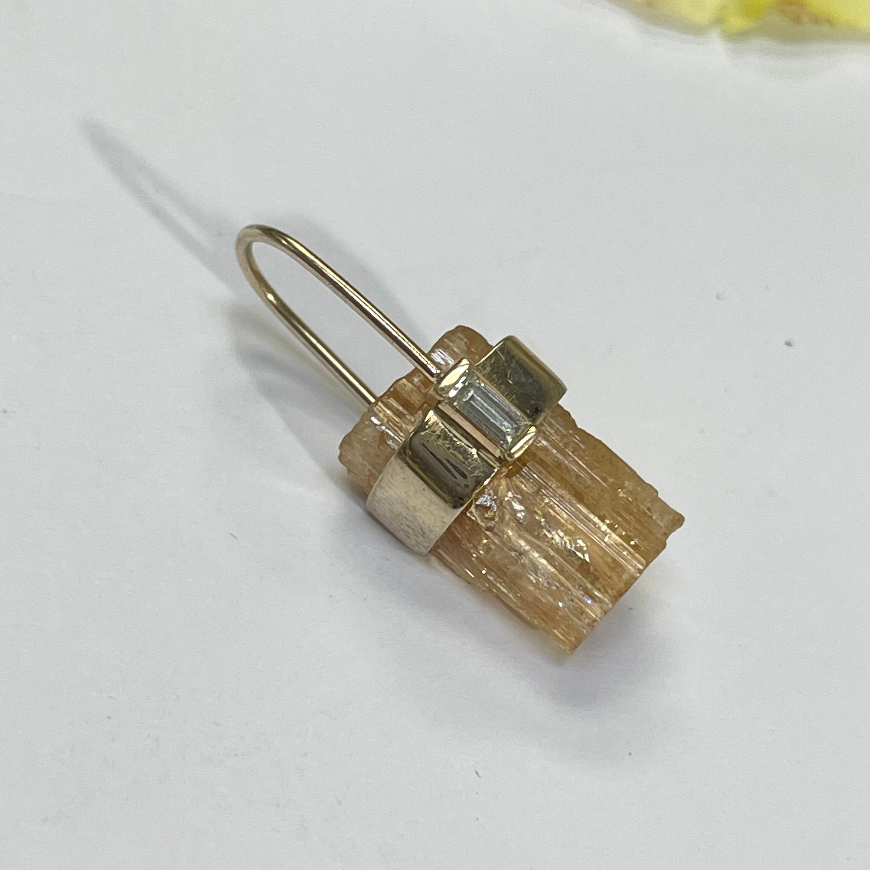 Imperial Topaz Crystal and Diamond 14K Yellow Gold Amulet