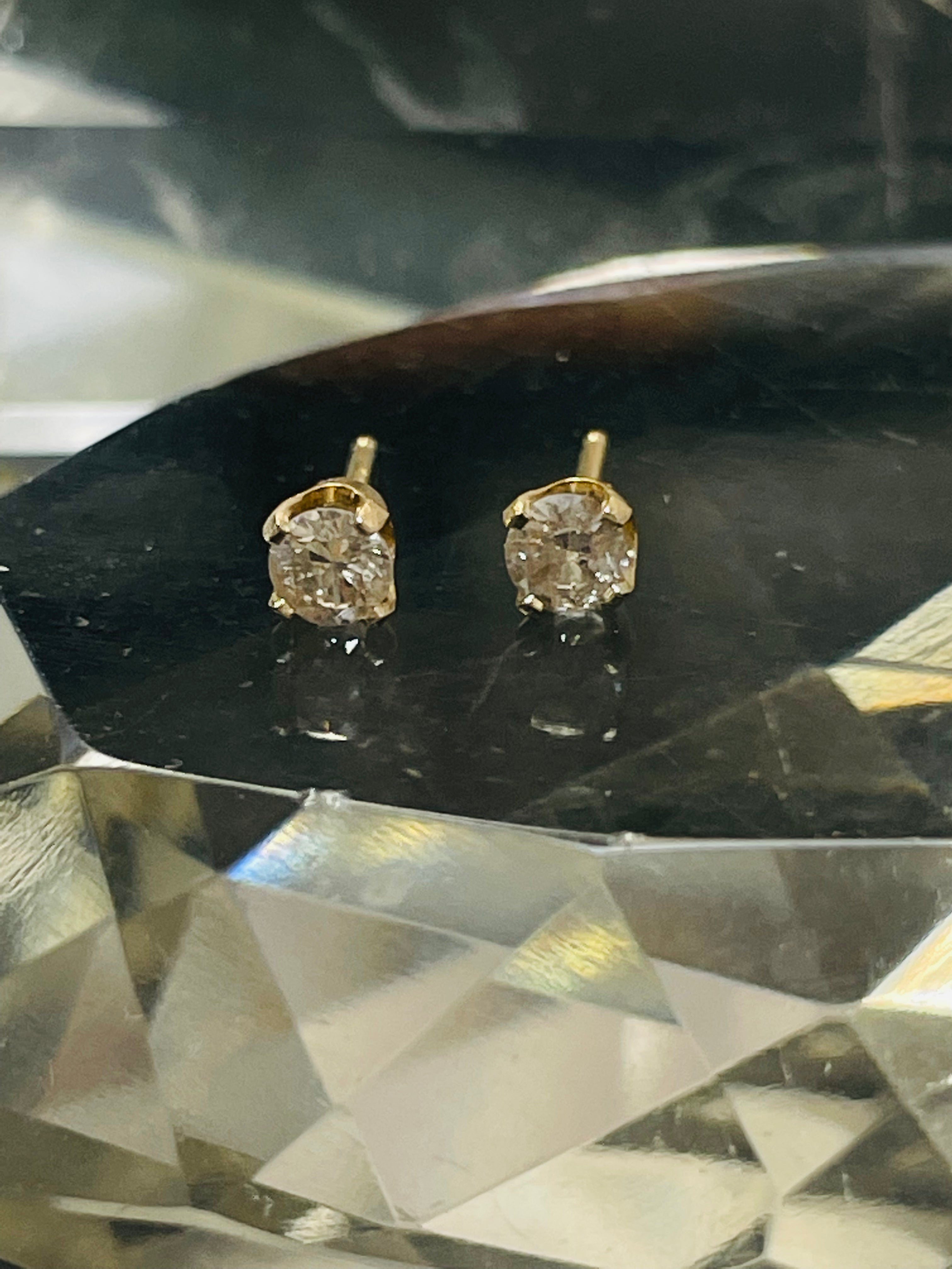 .36CT Round Brilliant Diamond Champagne I1 14K Yellow Gold Earring Studs