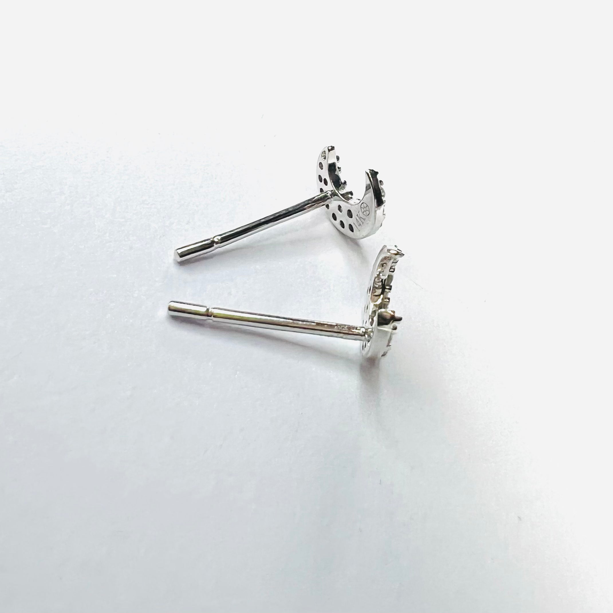 Glittering Diamond and 14K White Gold Celestial Crescent Moon Earrings 6x5mm