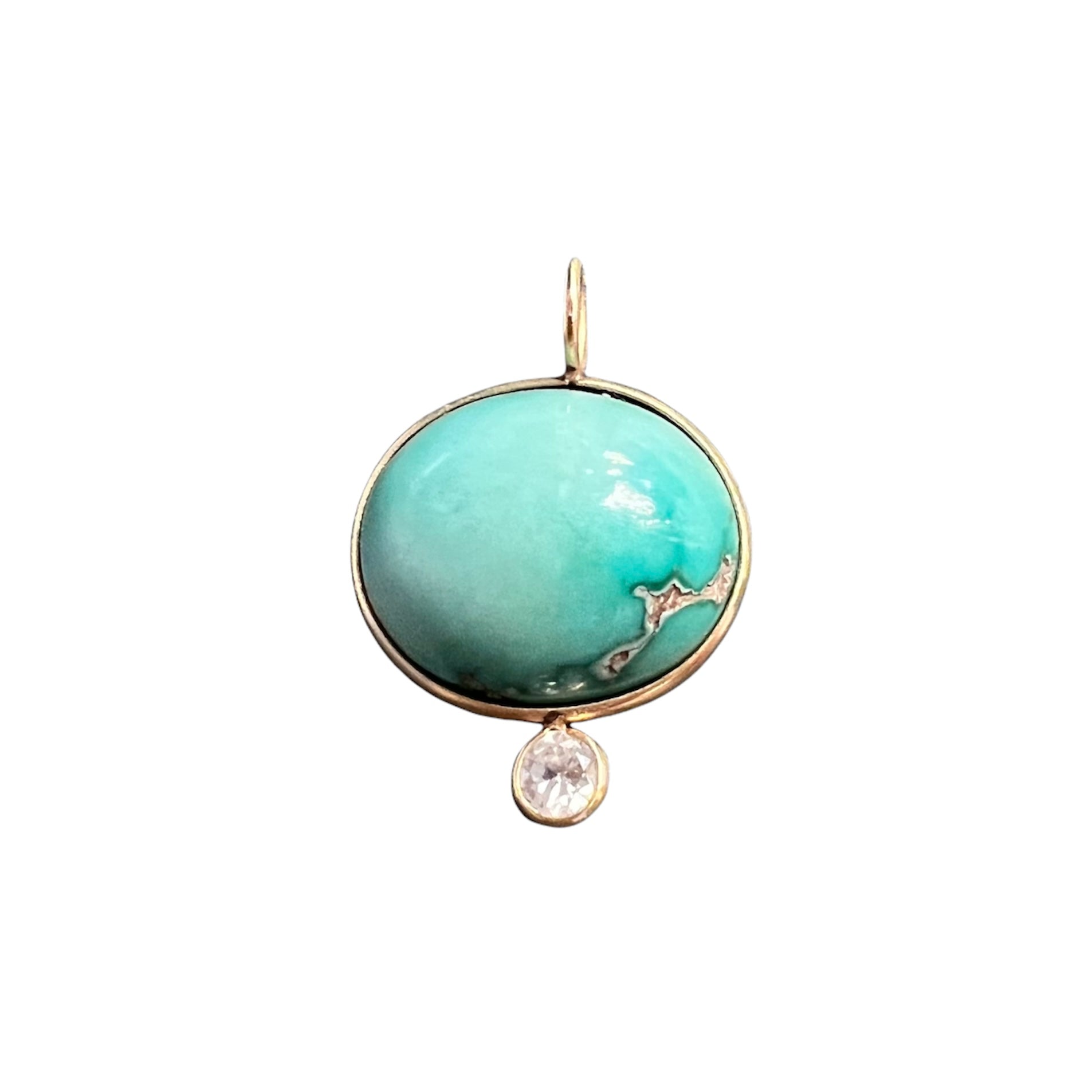 Turquoise and Diamond 14k Yellow Gold Pendant Charm 21x15mm