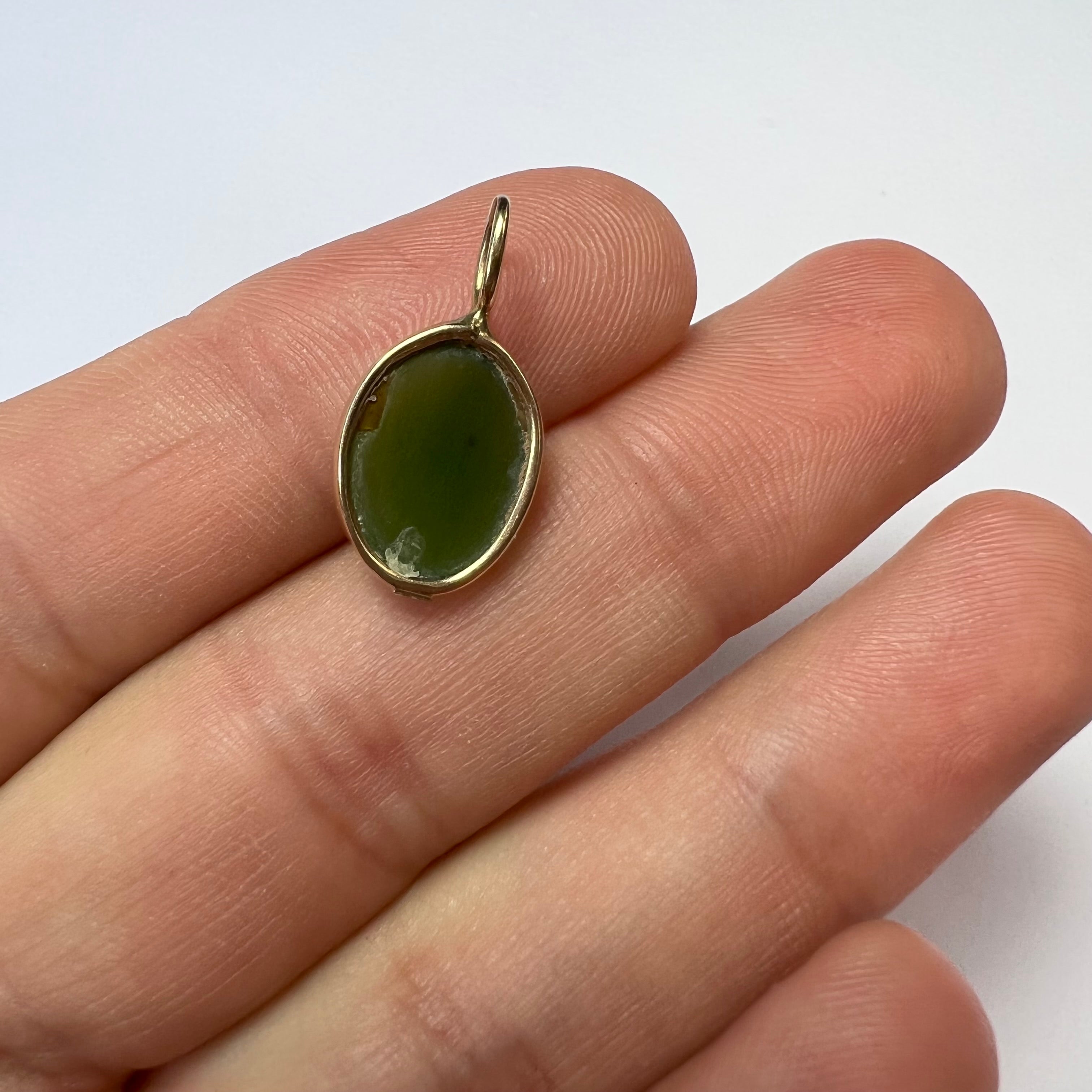 Natural Jade 14K Yellow Gold Pendant Charm 20x11mm