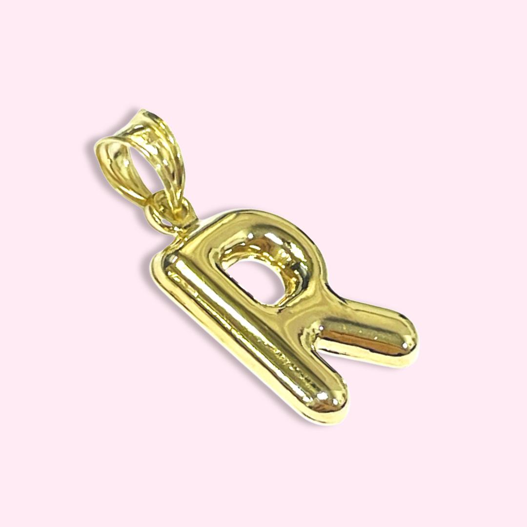 Initial R Puffy Balloon Letter 10K Yellow Gold Pendant