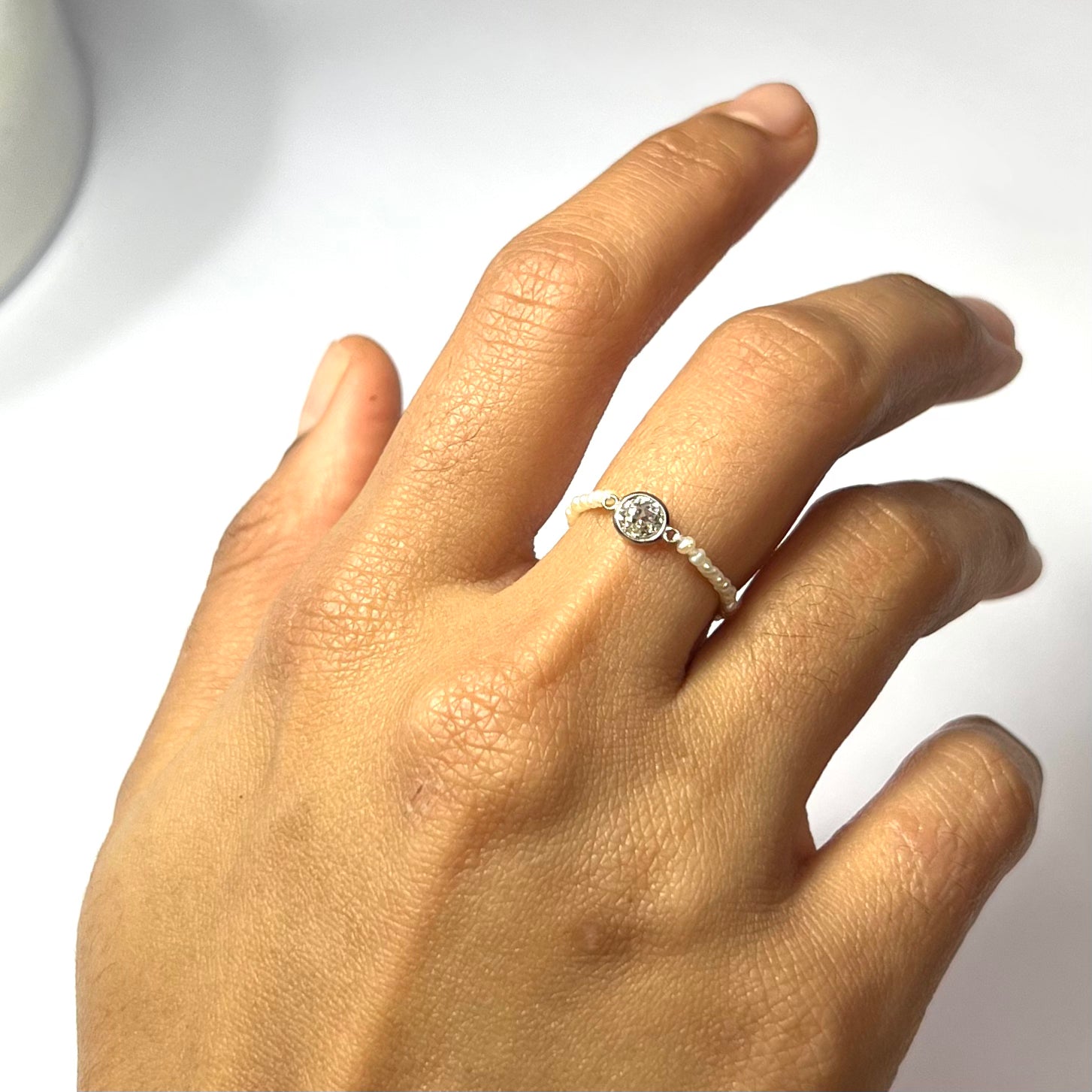 Natural Seed Pearl .30ct Diamond Eternity Ring Size 7.25