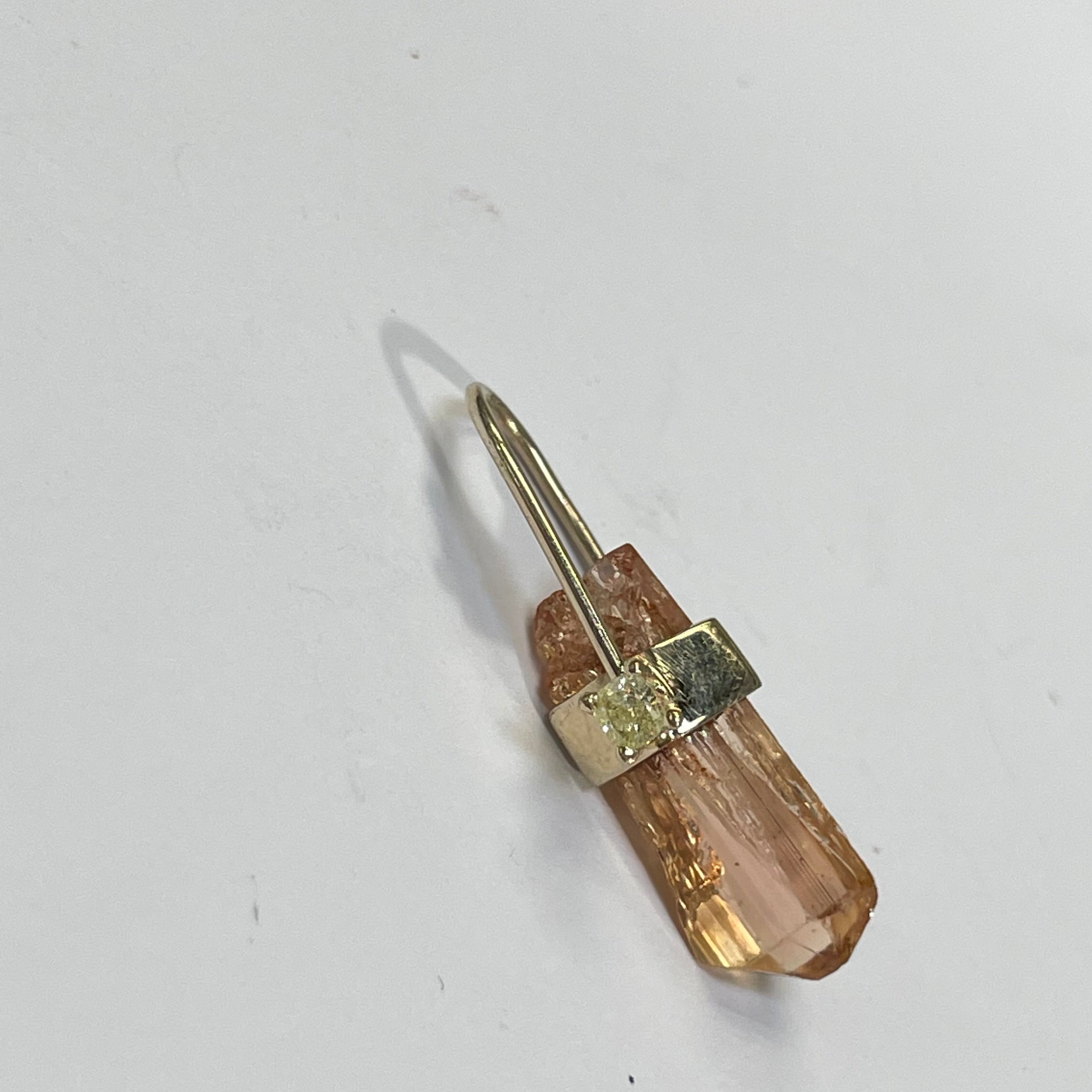 Imperial Topaz Crystal and Diamond 14K Yellow Gold Amulet