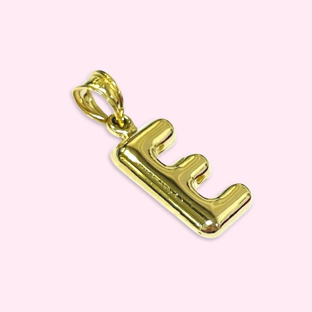 Initial E Puffy Balloon Letter 10K Yellow Gold Pendant