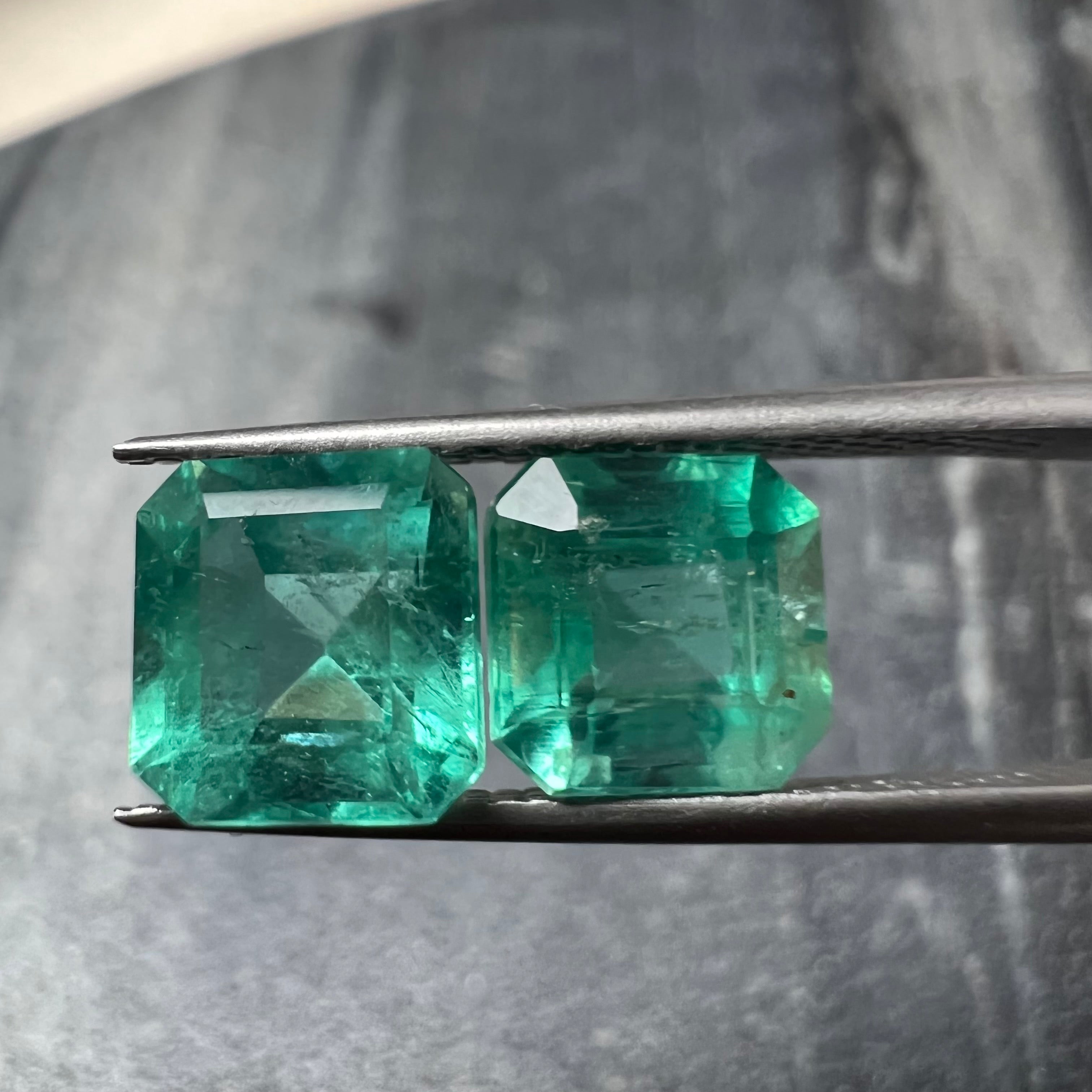 3.67CTW Pair of Natural Colombian Emerald Loose Ascher Cut