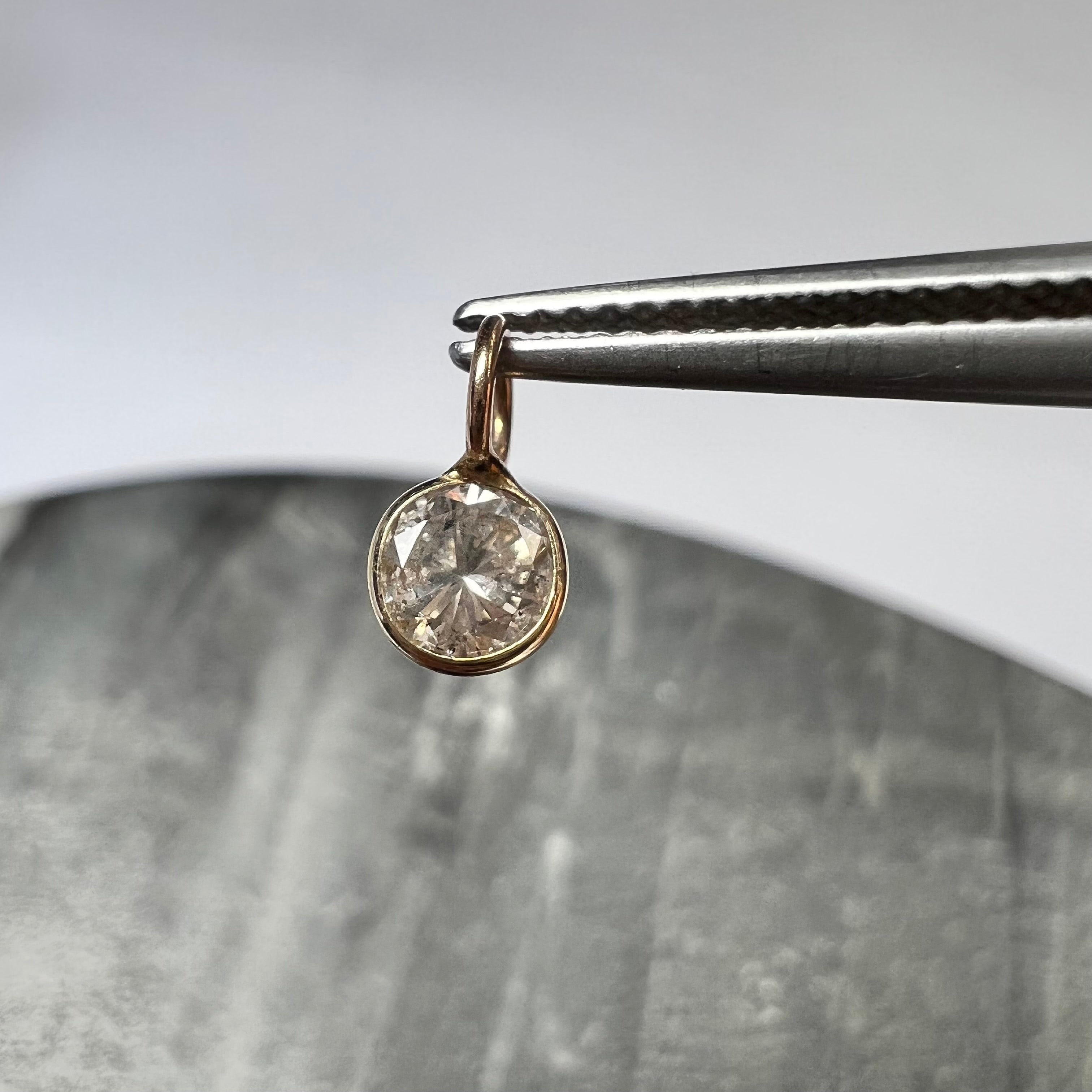.30CT Natural Light Champagne Round Diamond 14K Yellow Gold Pendant Charm 9x4.5mm