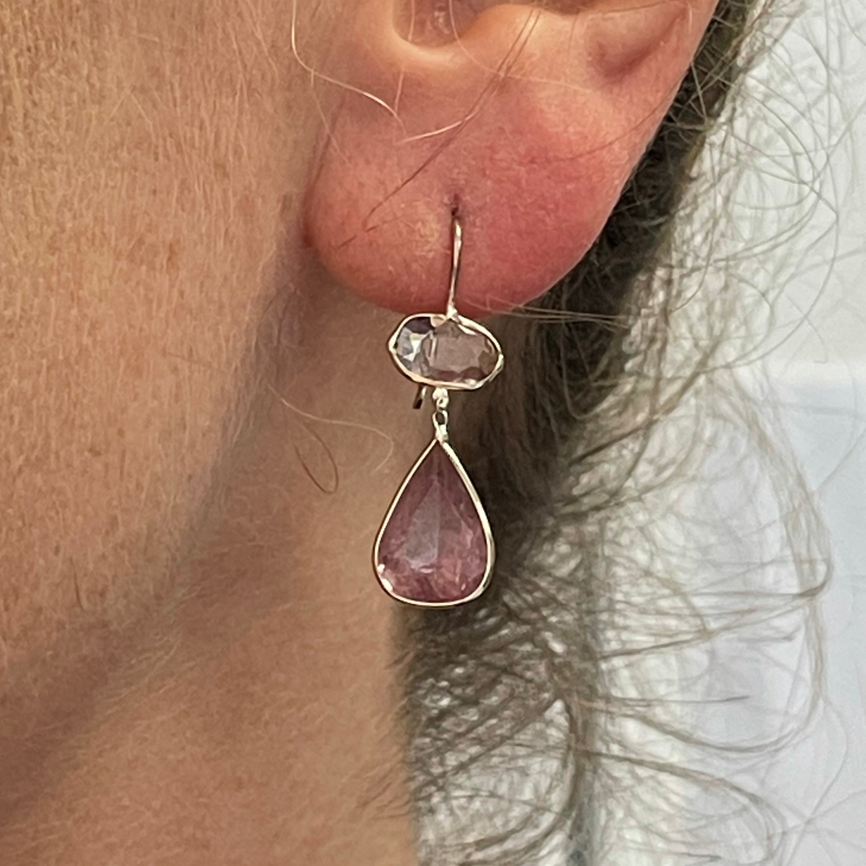 Fabulous Pink Tourmaline and White Sapphire Earrings 14K White Gold