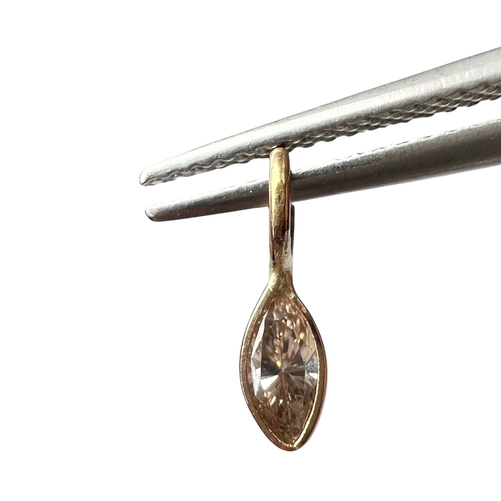 .15CT Natural Champagne Marquise Diamond 14K Yellow Gold Pendant Charm 11x3mm