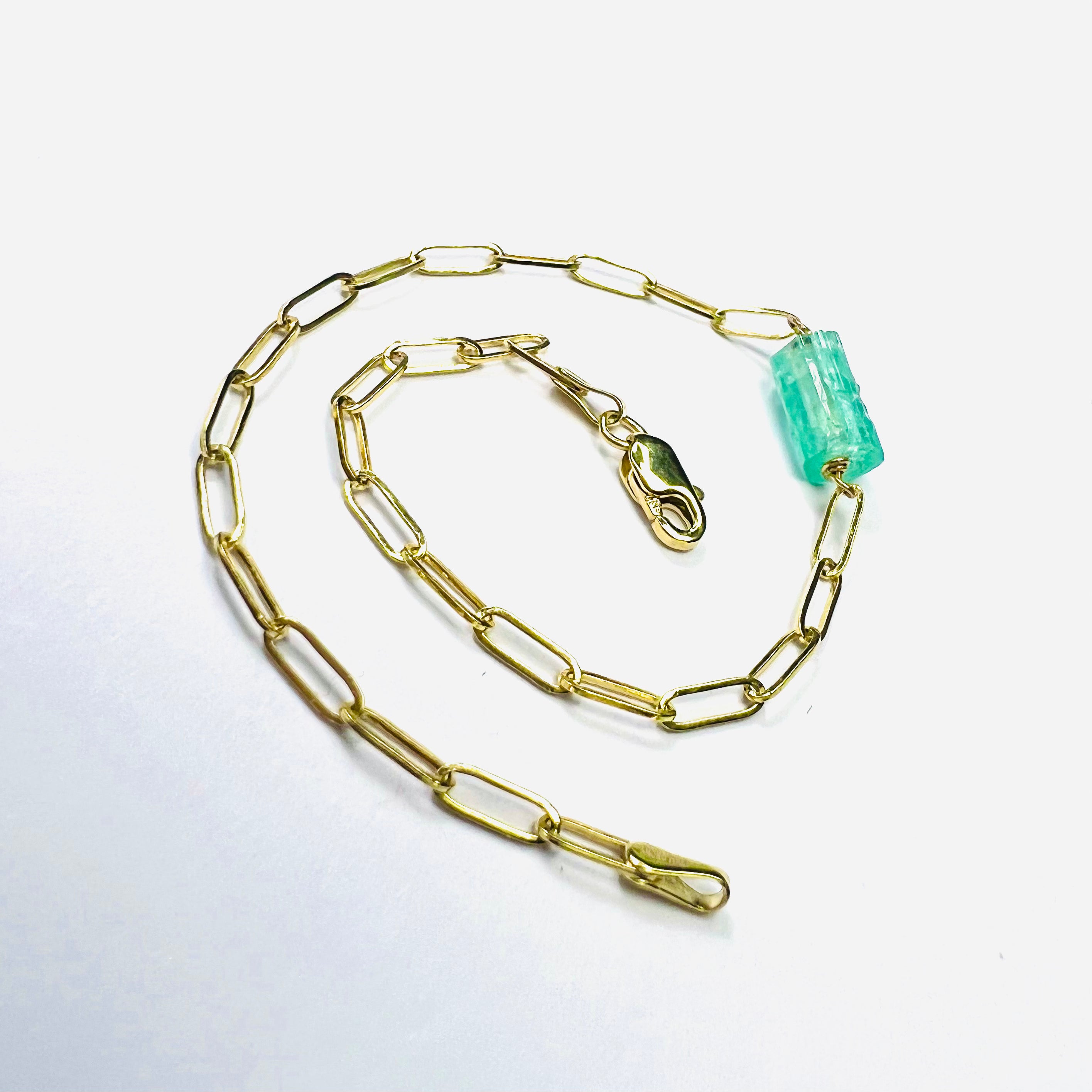 Rough Emerald Bracelet in Solid 14k Yellow Gold 7"