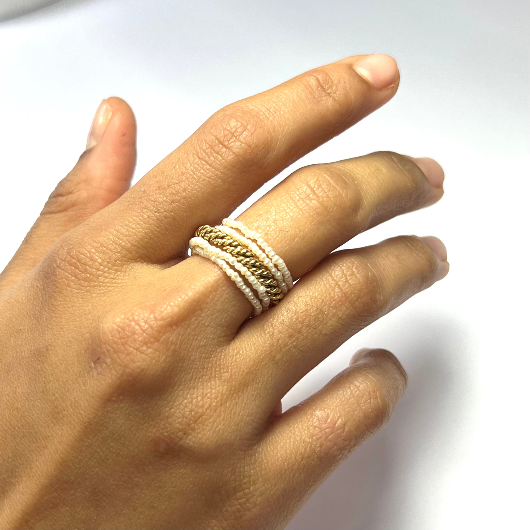 Natural Seed Pearl Eternity Ring Size 5 - 7