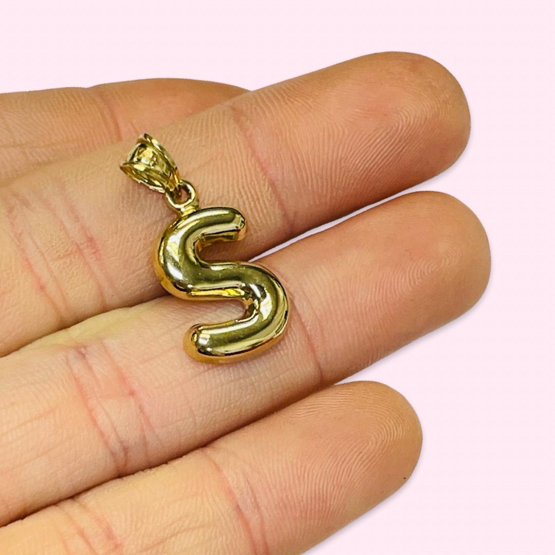 Initial S Puffy Balloon Letter 10K Yellow Gold Pendant
