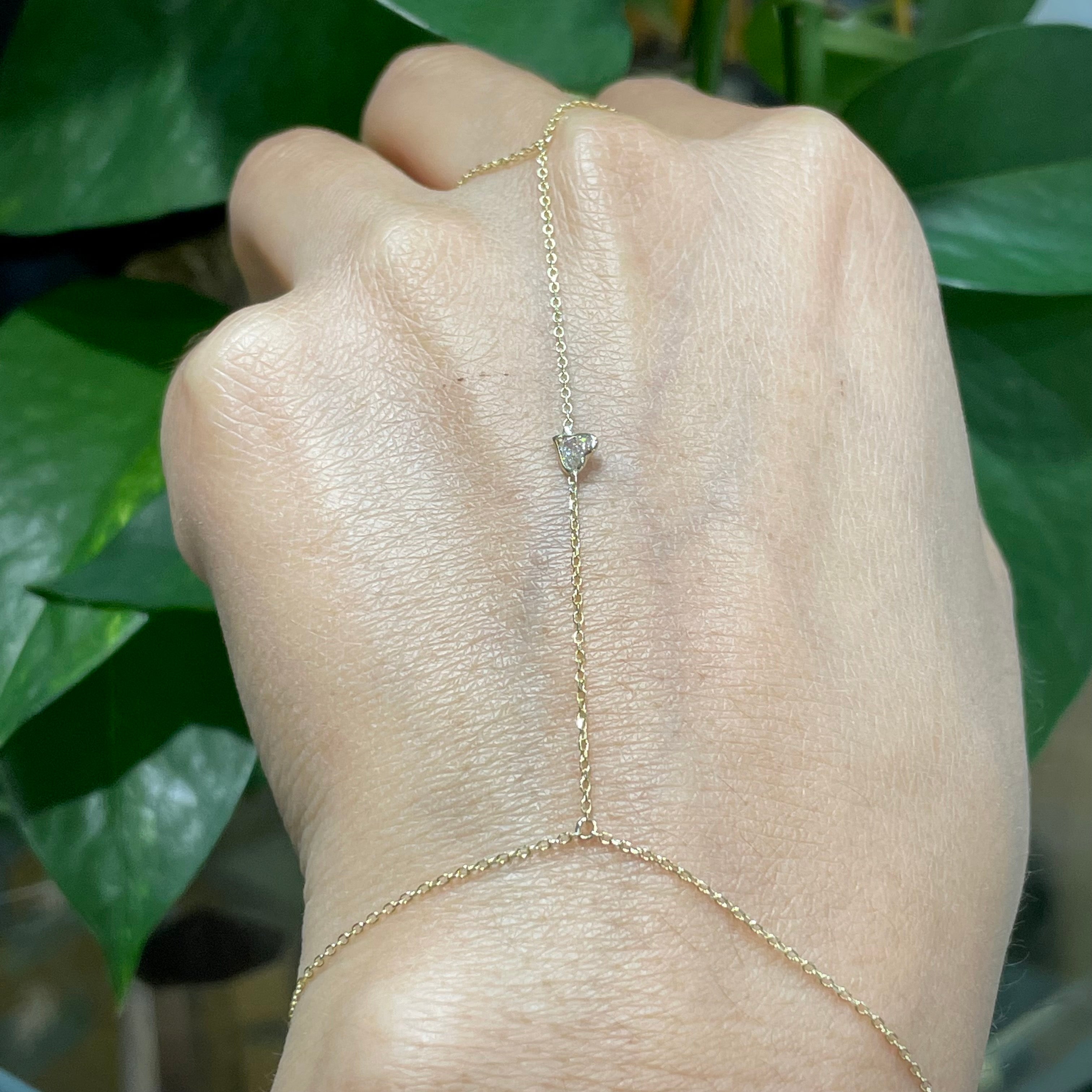 .20CT Heart Diamond HandChain in solid 14k Yellow Gold