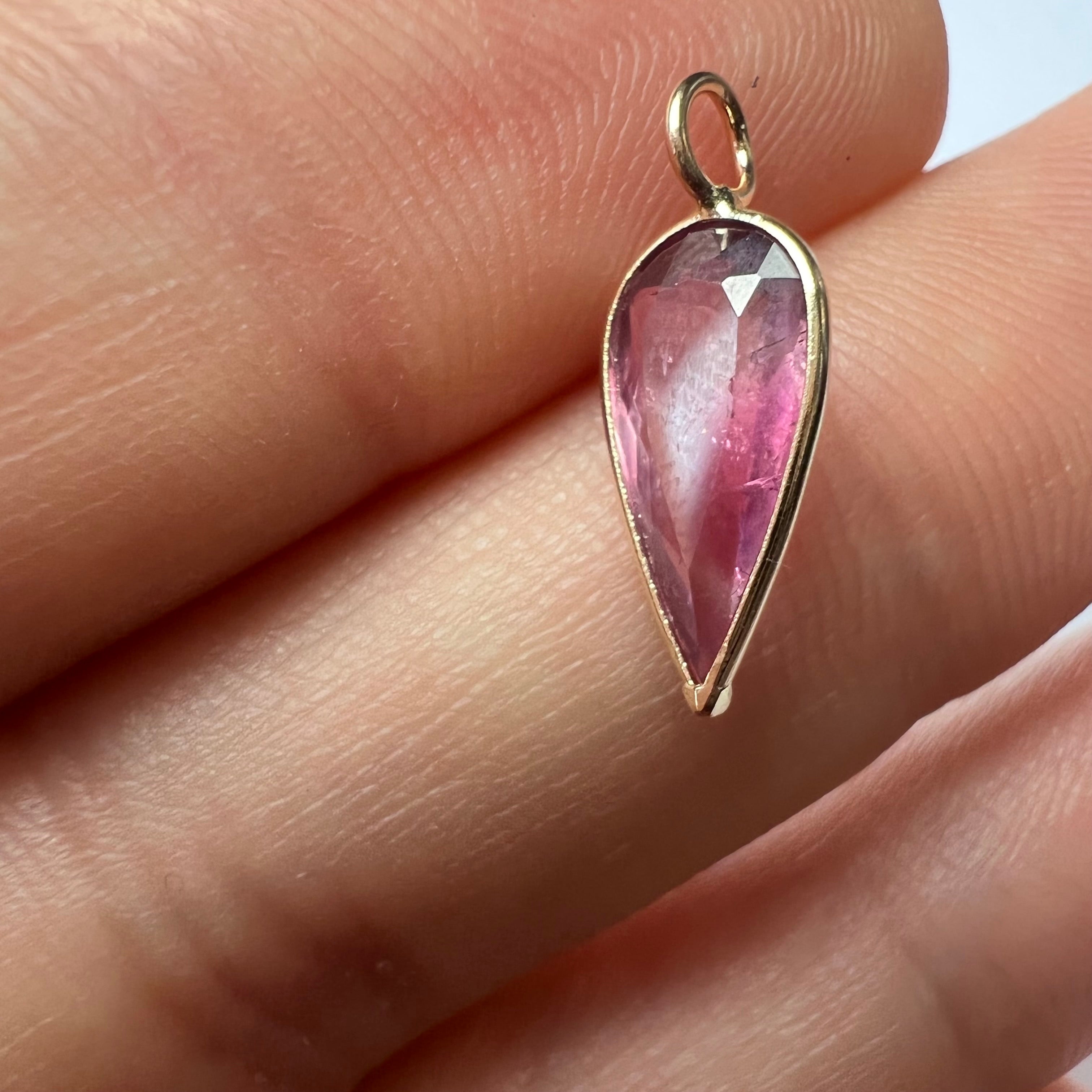 Natural Pink Pear Tourmaline14K Yellow Gold Pendant Charm 16x7mm