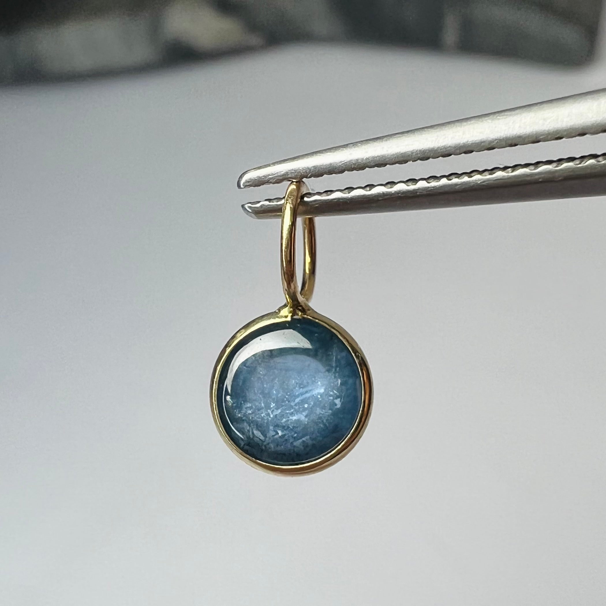 Natural Cabochon Sapphire 14K Yellow Gold Pendant Charm 12x7mm