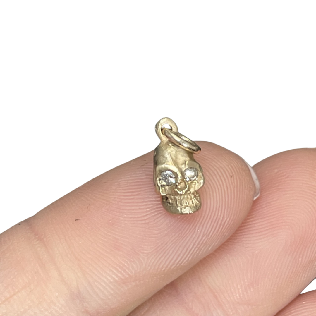 Solid 18K Small Diamond Skull Charm