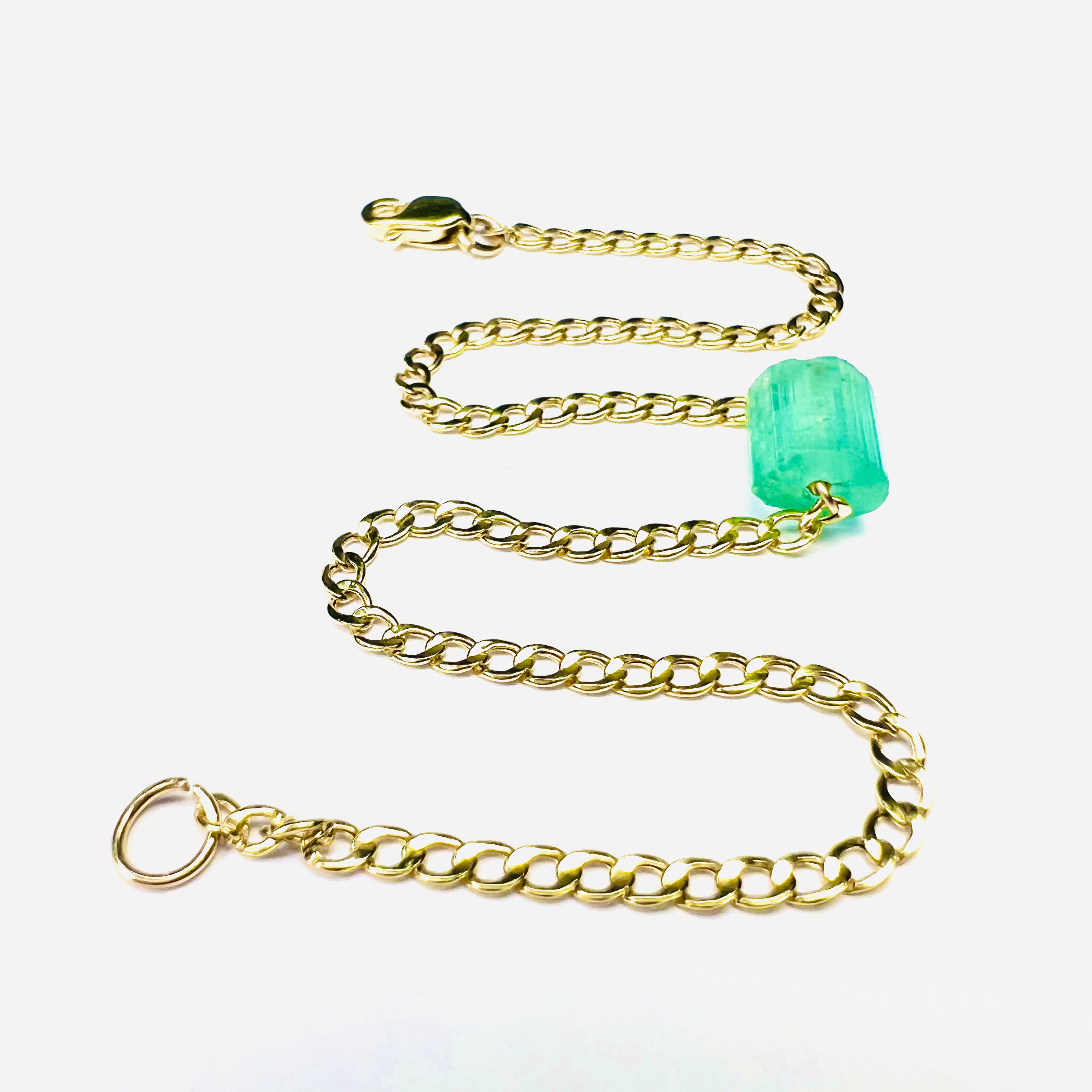 Rough Emerald Bracelet in Solid 14k Yellow Gold 7"
