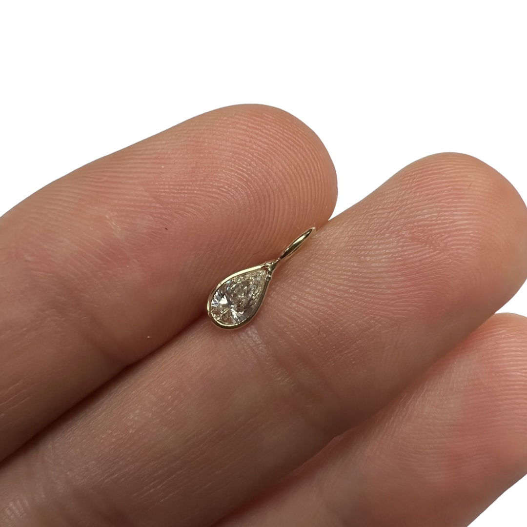 .30ct Pear Diamond Pendant Charm 14K Gold 11x4mm