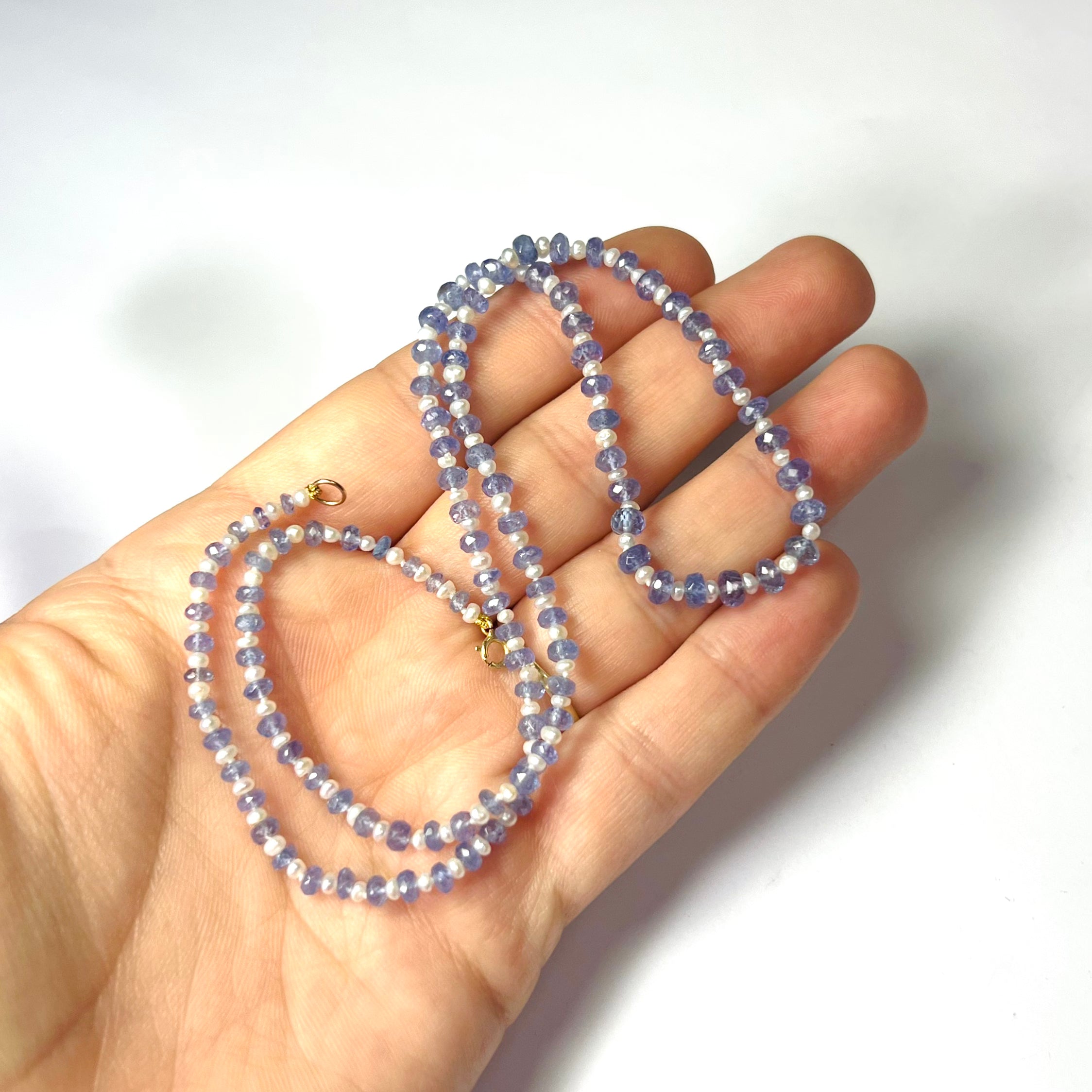 Briolette Tanzanite & Seed Pearl Beads 18" 14K Yellow Gold Necklace