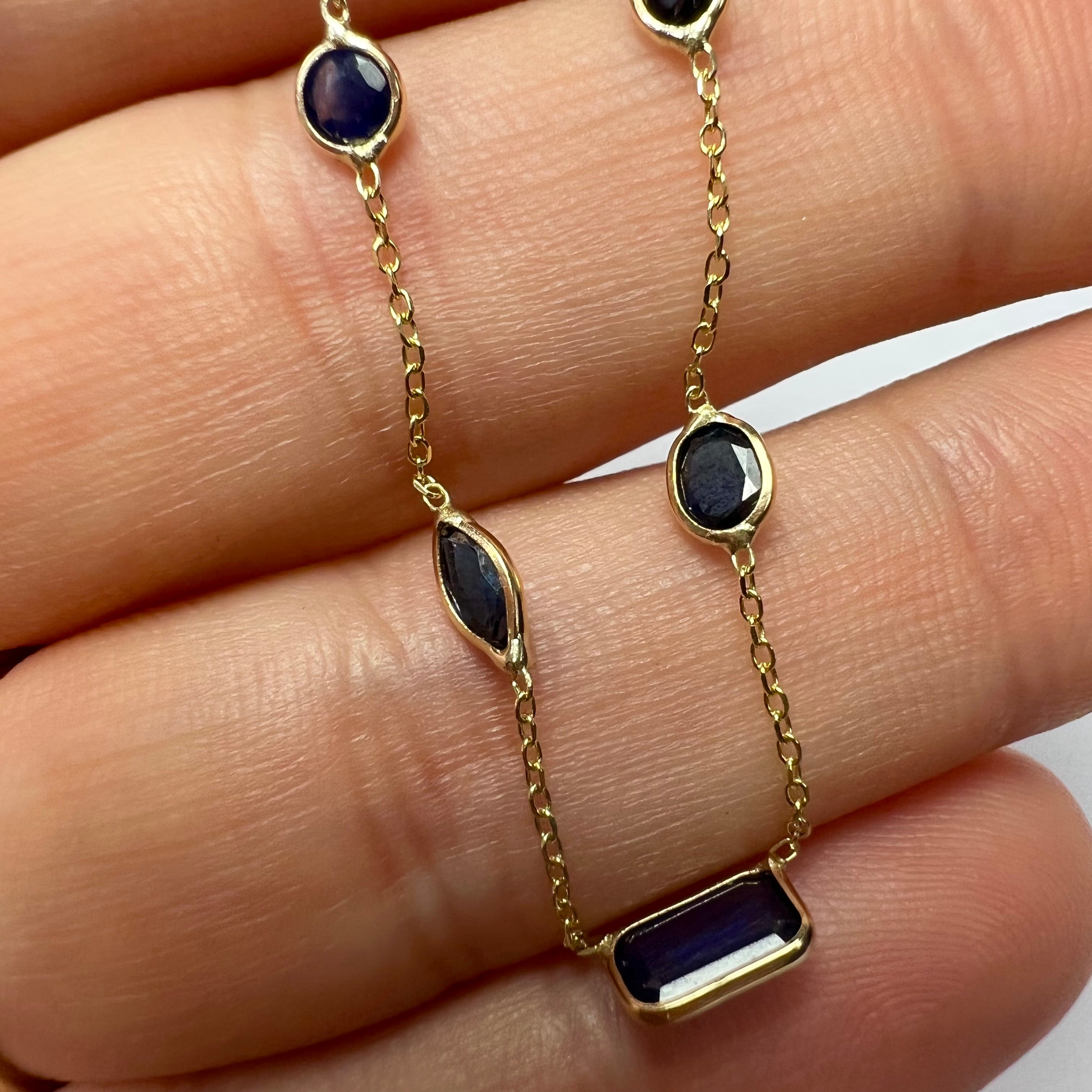Assorted Sapphire By The Yard 16" 14k Yellow Gold Necklace