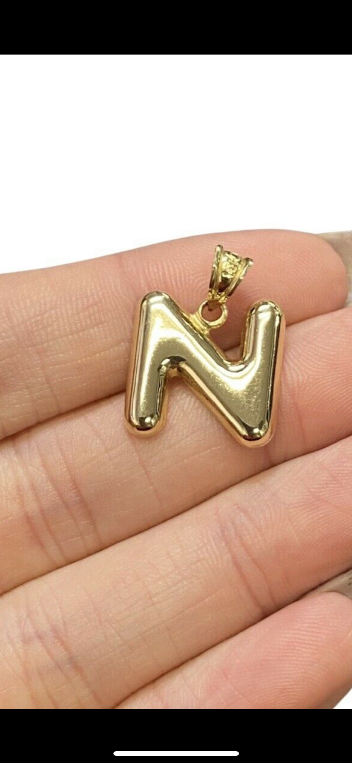Initial N Puffy Balloon Letter 10K Yellow Gold Pendant