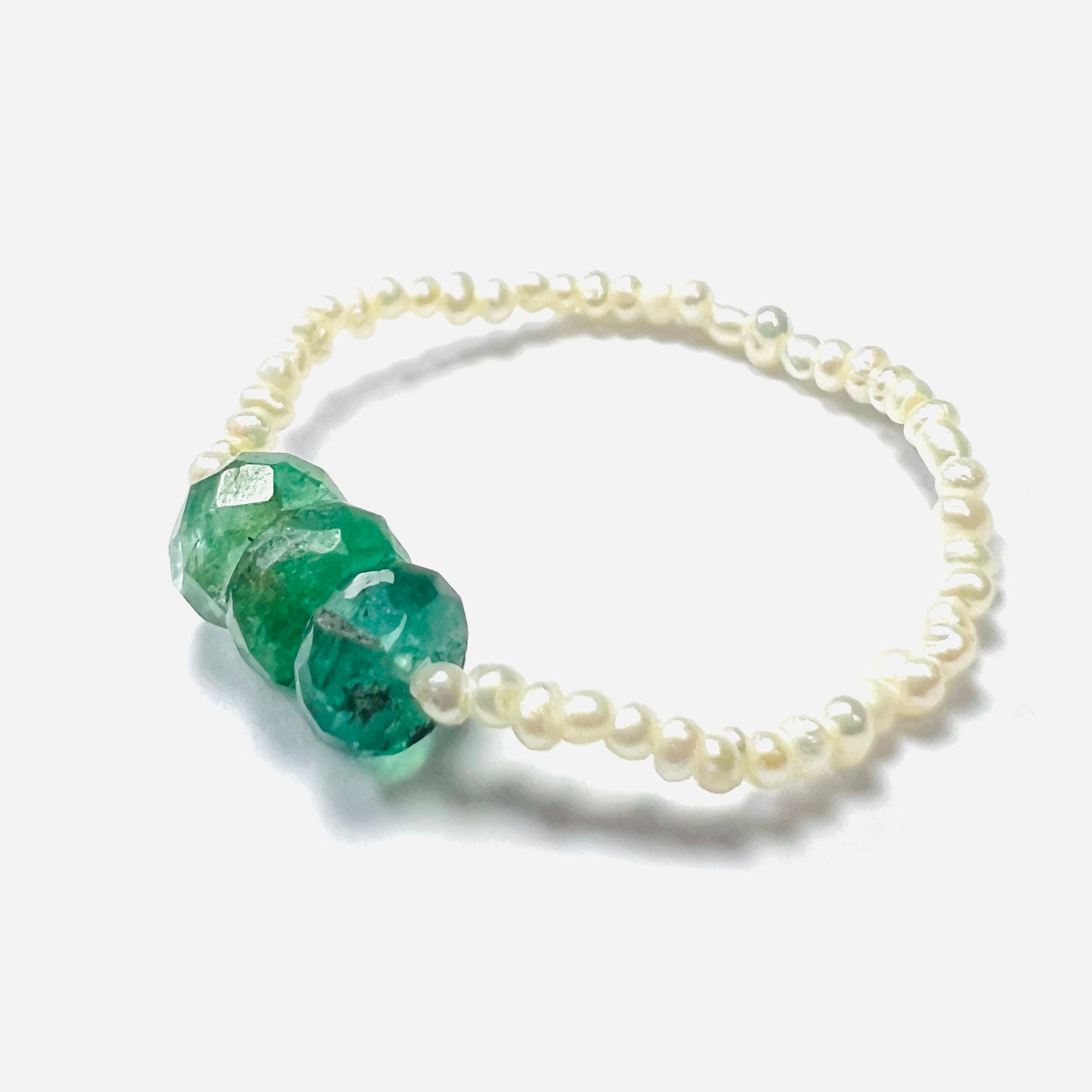 Natural Seed Pearl Eternity Rough Emerald Ring 6
