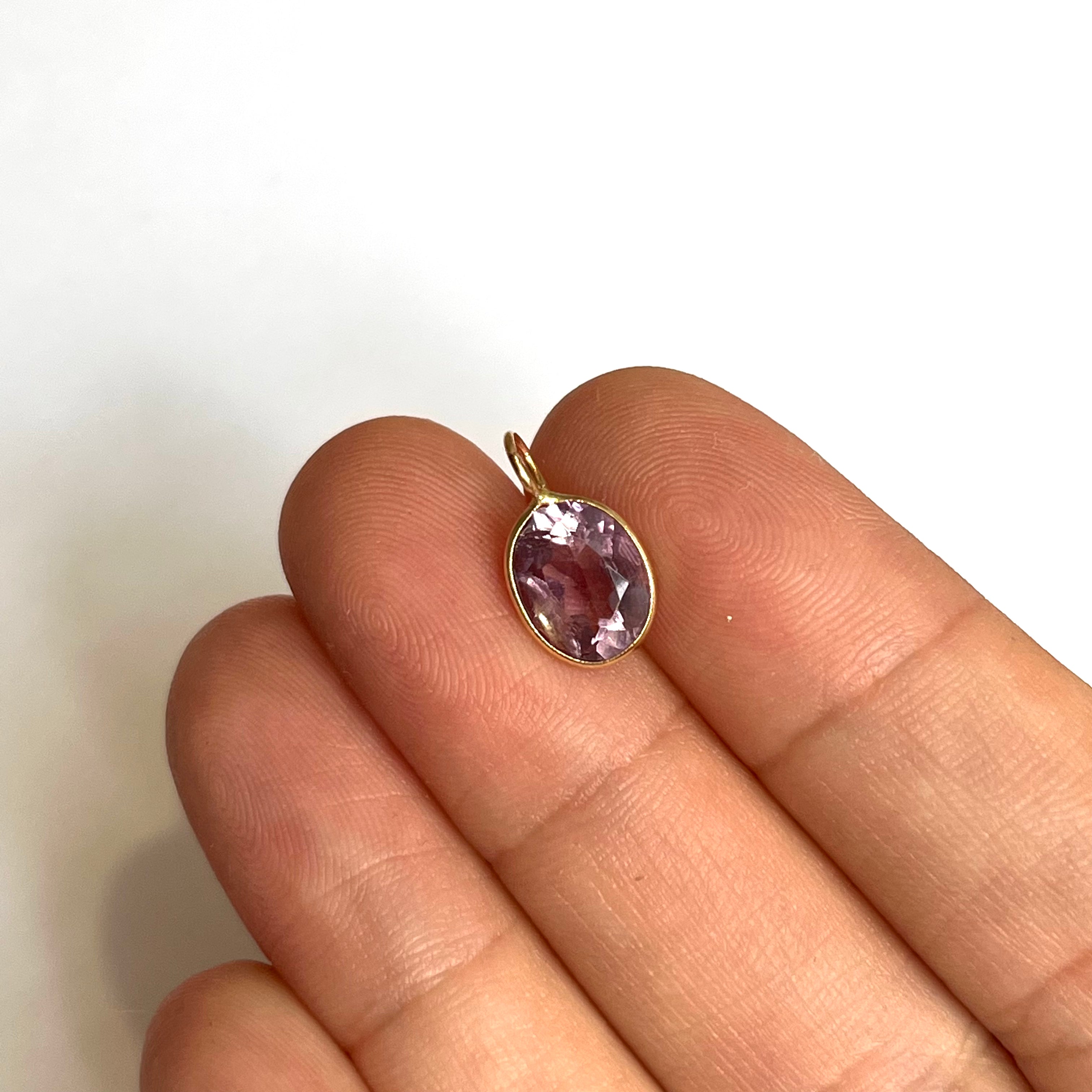 2.110ct Natural Oval Amethyst 14K Yellow Gold Pendant Charm 14x8mm