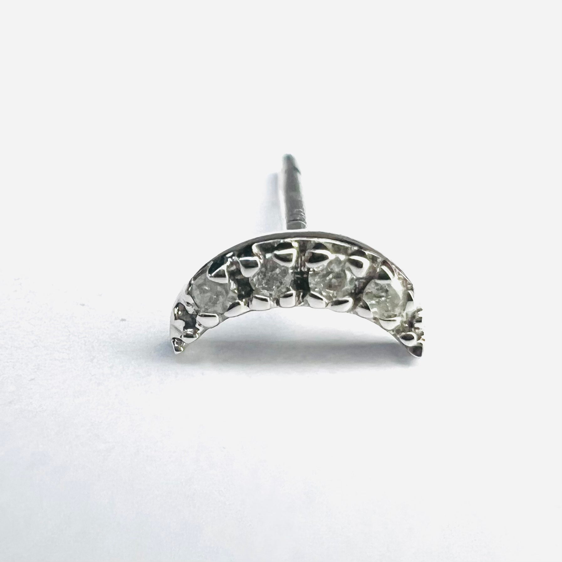 14K White Gold Crescent Moon Diamond Single Stud 6x3mm