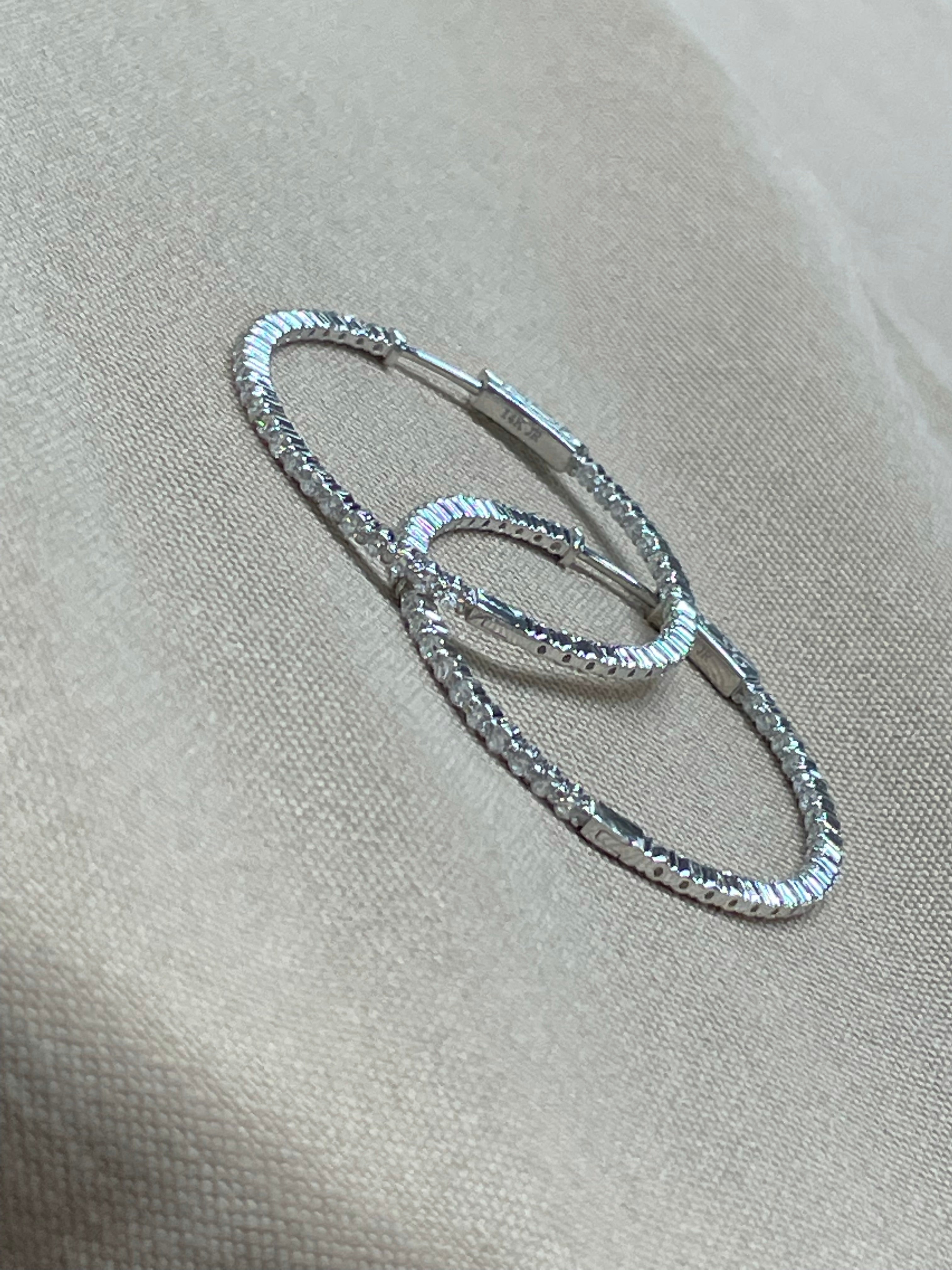 1.9ct Natural Diamond Inside Outside Diamond Hoops 1.25” 14K White Gold