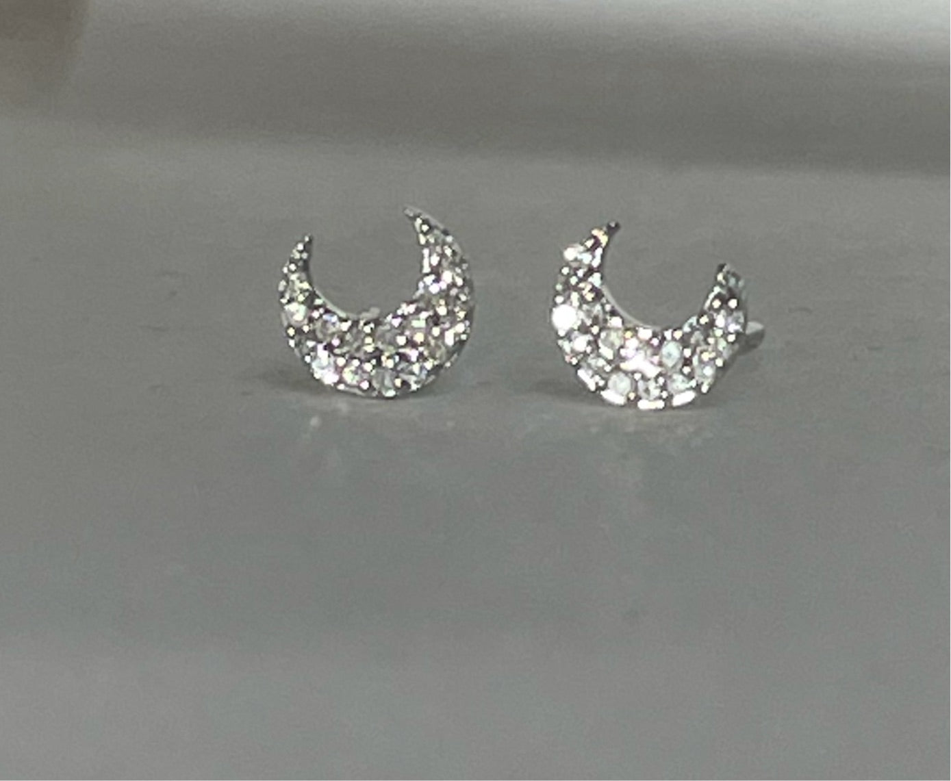Glittering Diamond and 14K White Gold Celestial Crescent Moon Earrings 6x5mm