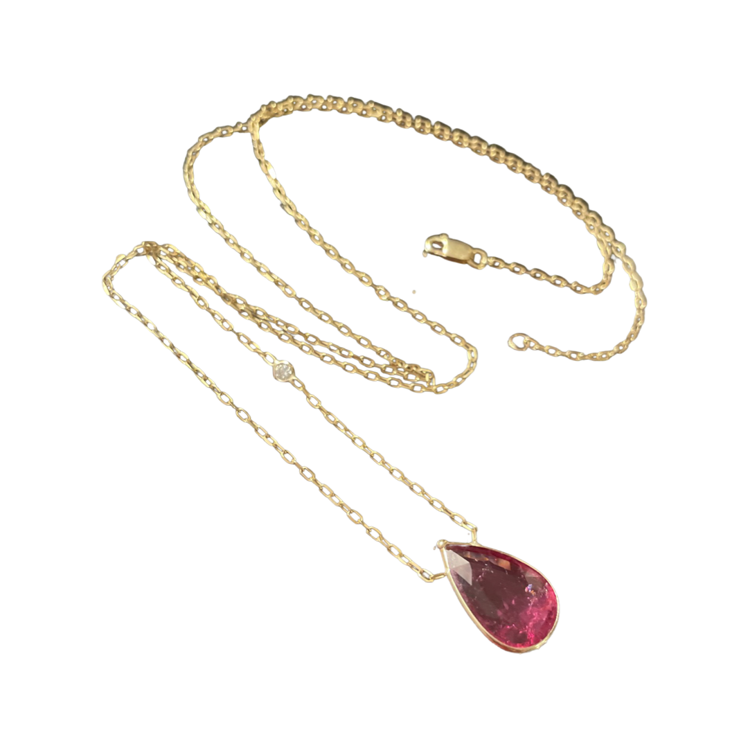 Tourmaline and Diamond 24" 14K Yellow Gold Necklace