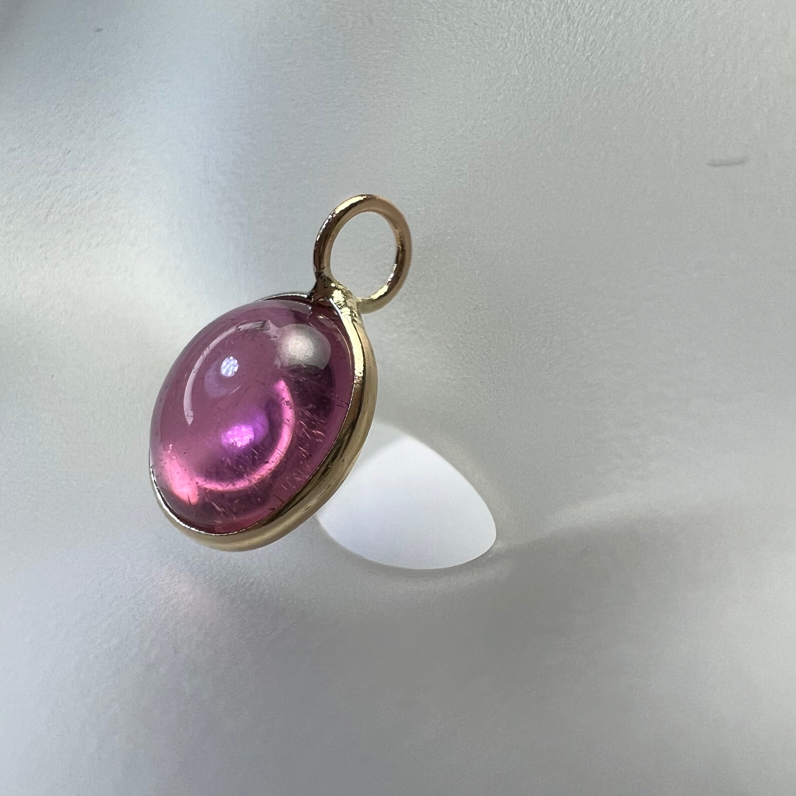 Natural Cabochon Tourmaline 14K Yellow Gold Pendant Charm 14x10mm
