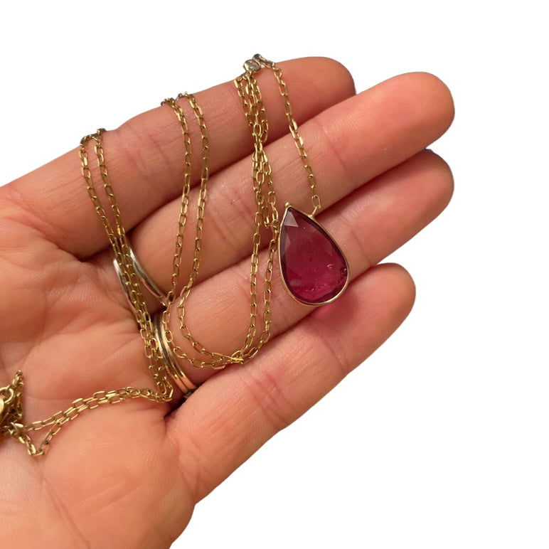Tourmaline and Diamond 24" 14K Yellow Gold Necklace