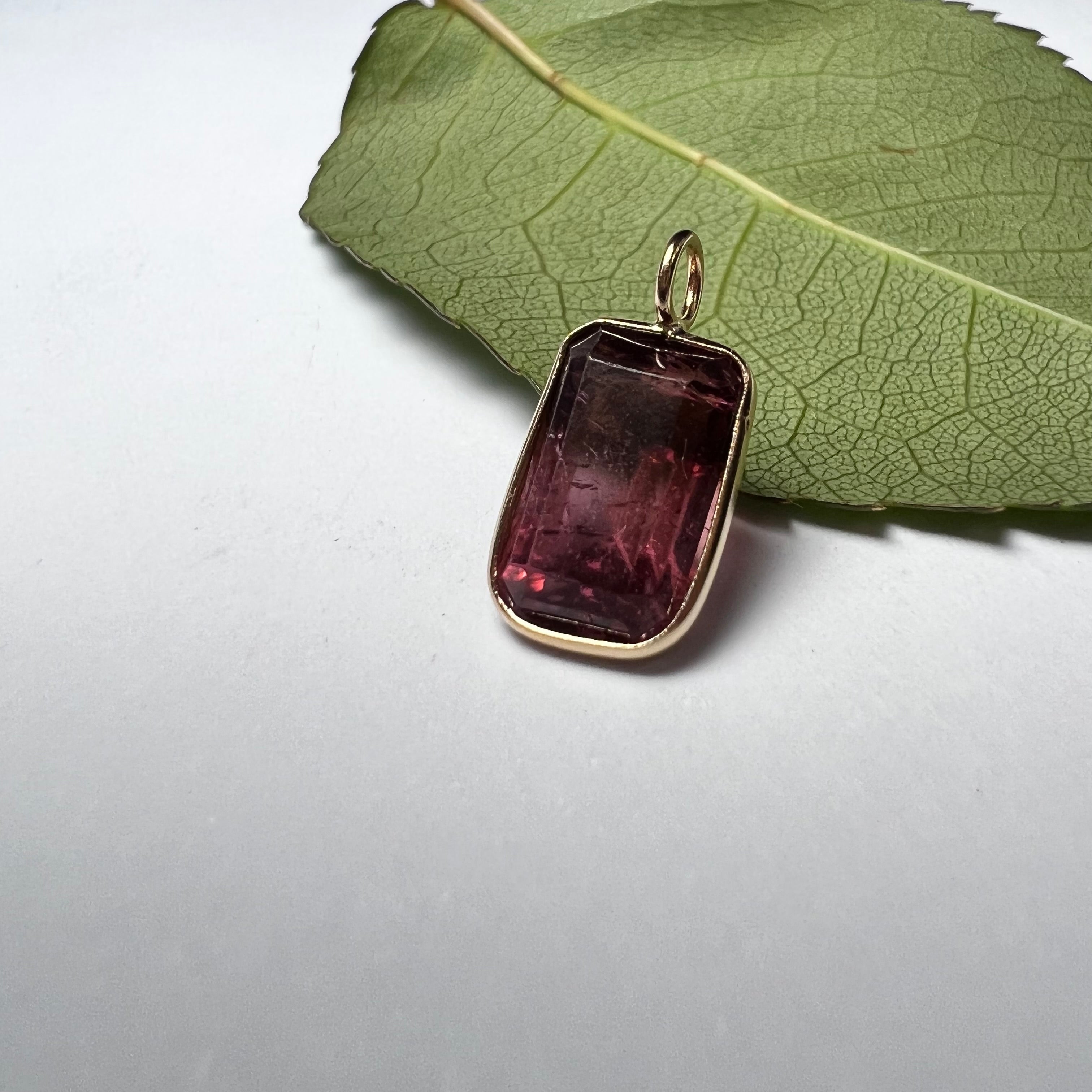 Natural Raspberry Tourmaline 14K Yellow Gold Pendant Charm 12x8mm