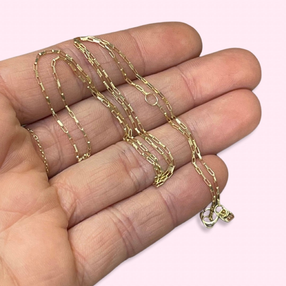 16-18" 1mm 14K Yellow Gold Paperclip Link Chain