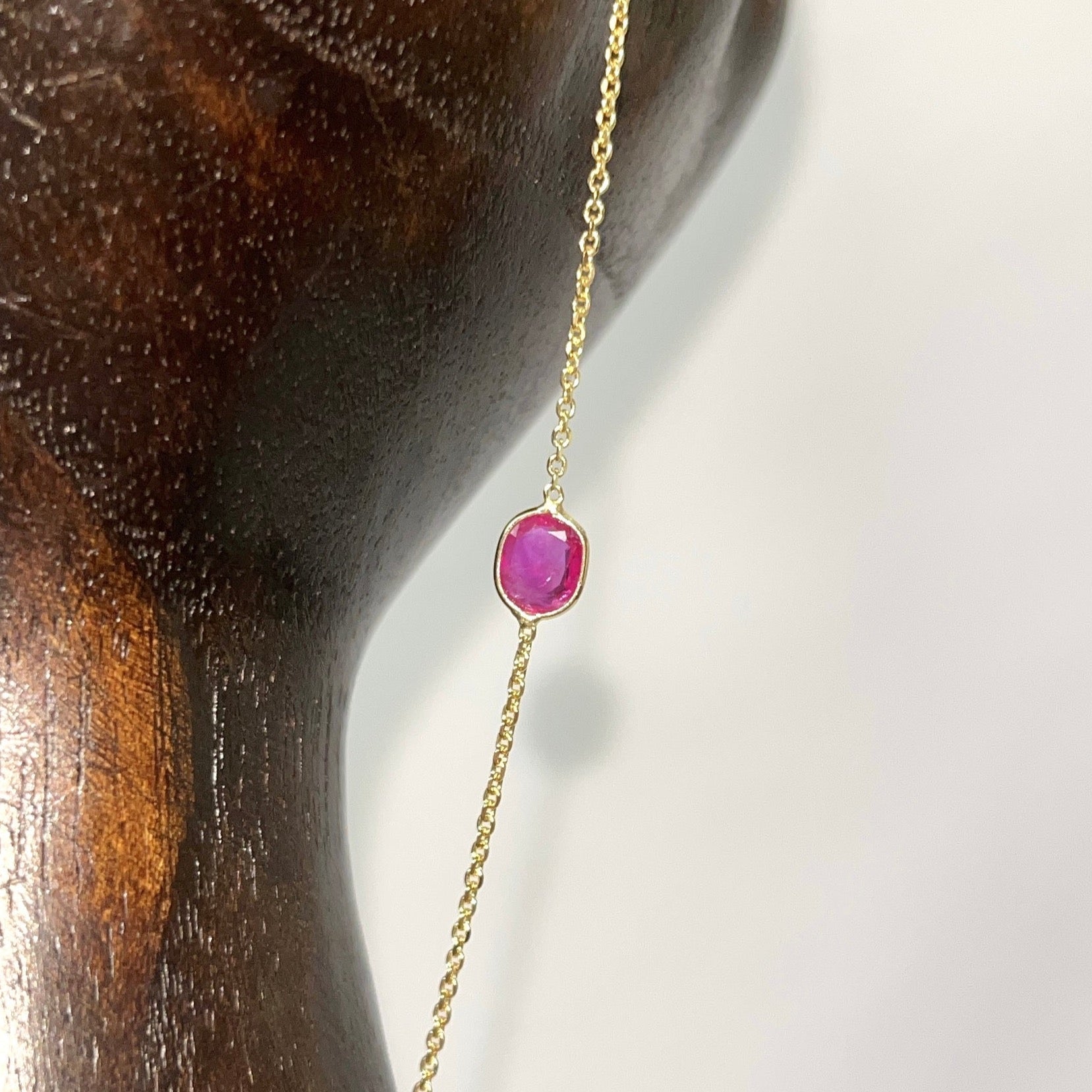 Oval Ruby Hand Chain Bracelet in Solid 14K Yellow Gold