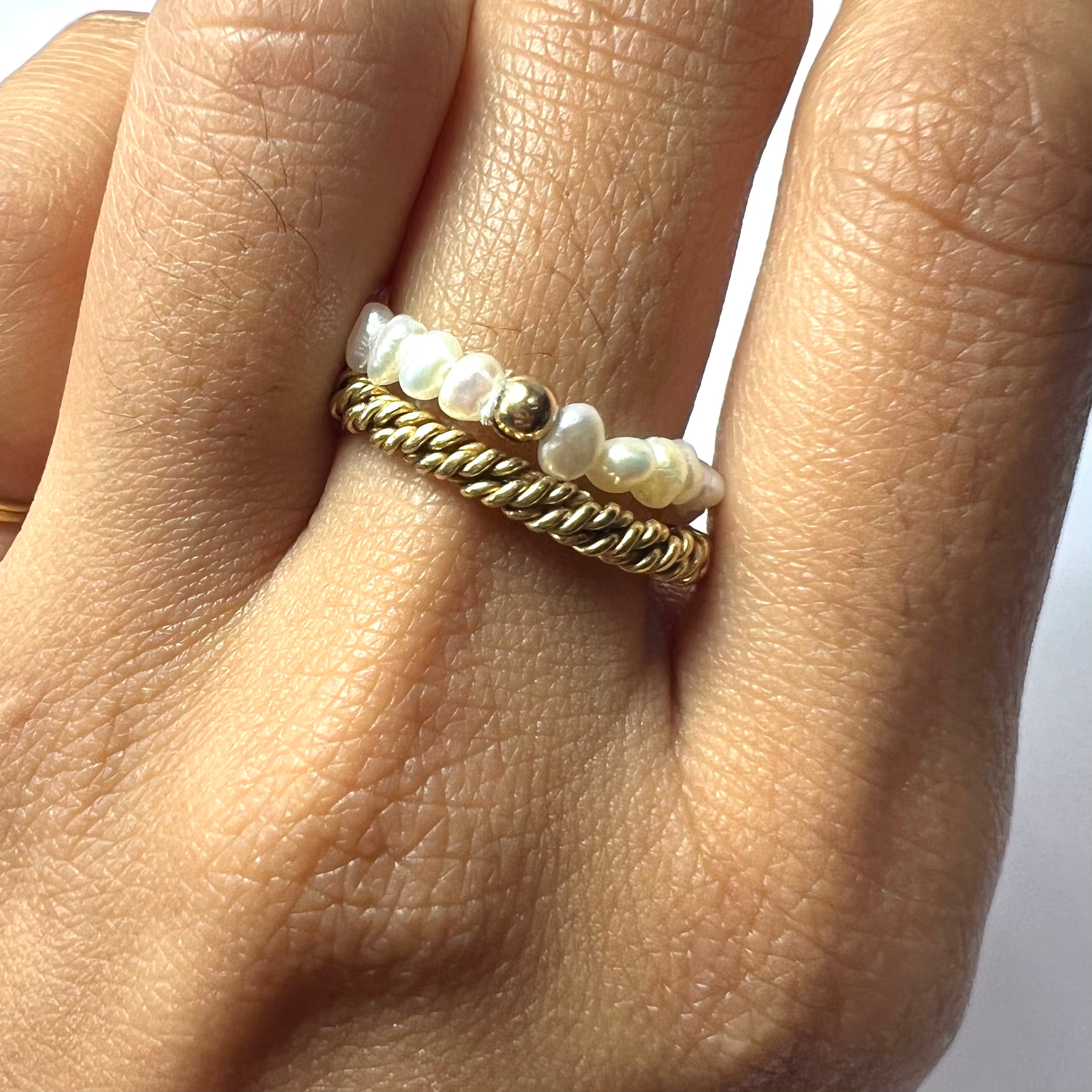 Natural Seed Pearl Eternity Yellow Gold Bead Ring 9