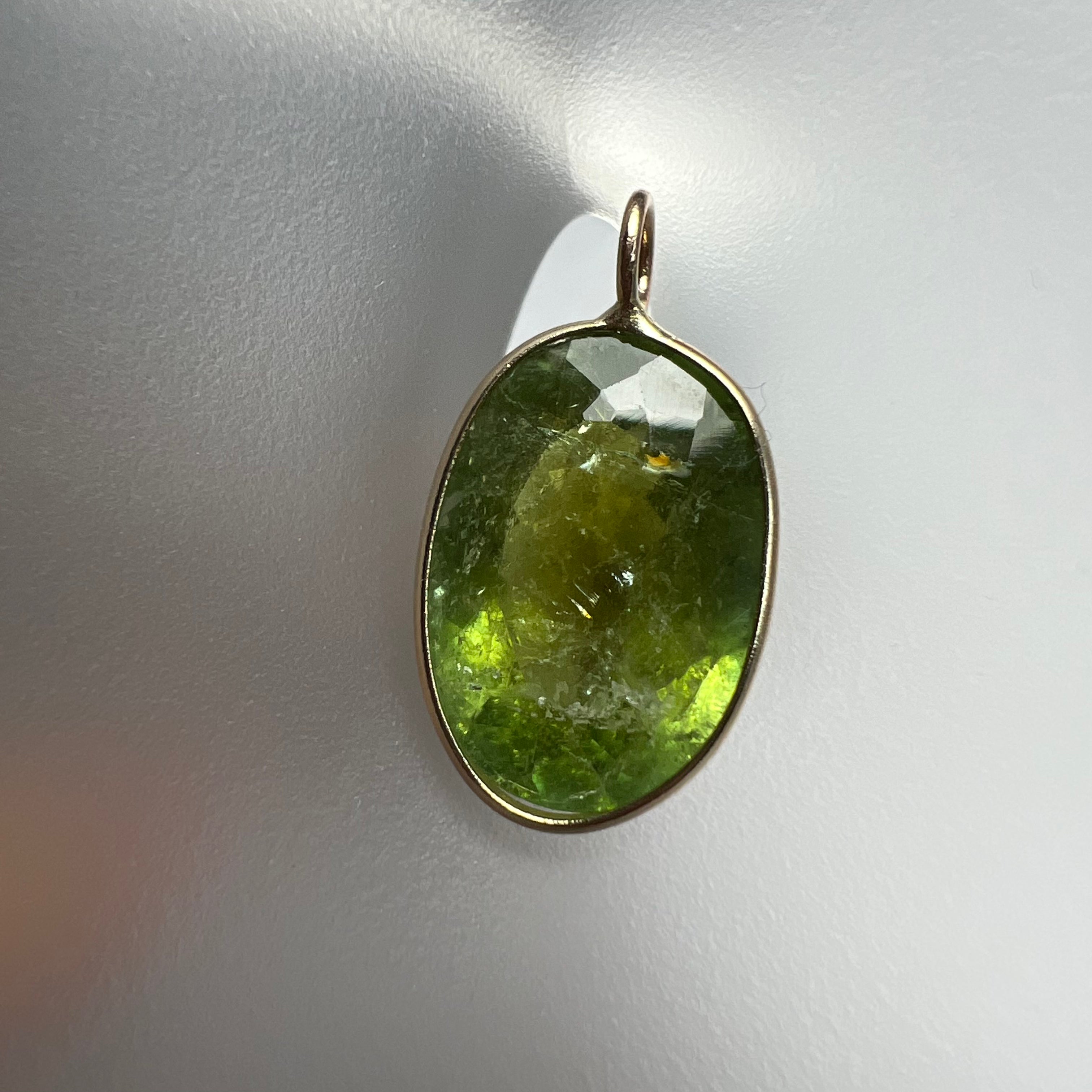 5.4CT Natural Oval Tourmaline 14K Yellow Gold Pendant Charm 19x5mm