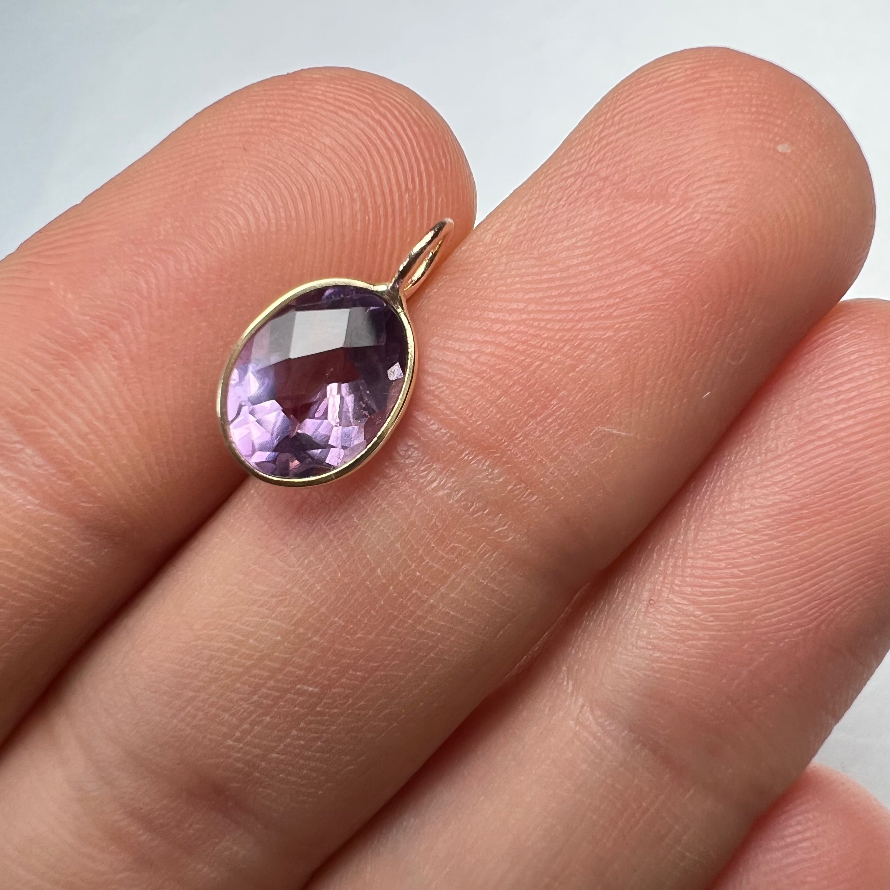 2CT Natural Oval Amethyst 14K Yellow Gold Pendant Charm 14x7mm