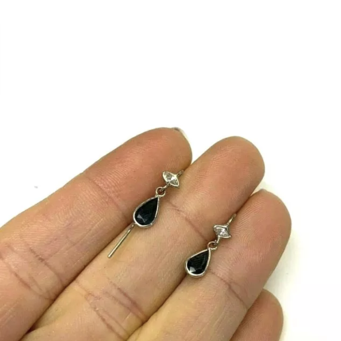 14K White Gold Sapphire and Diamond Drop Earrings