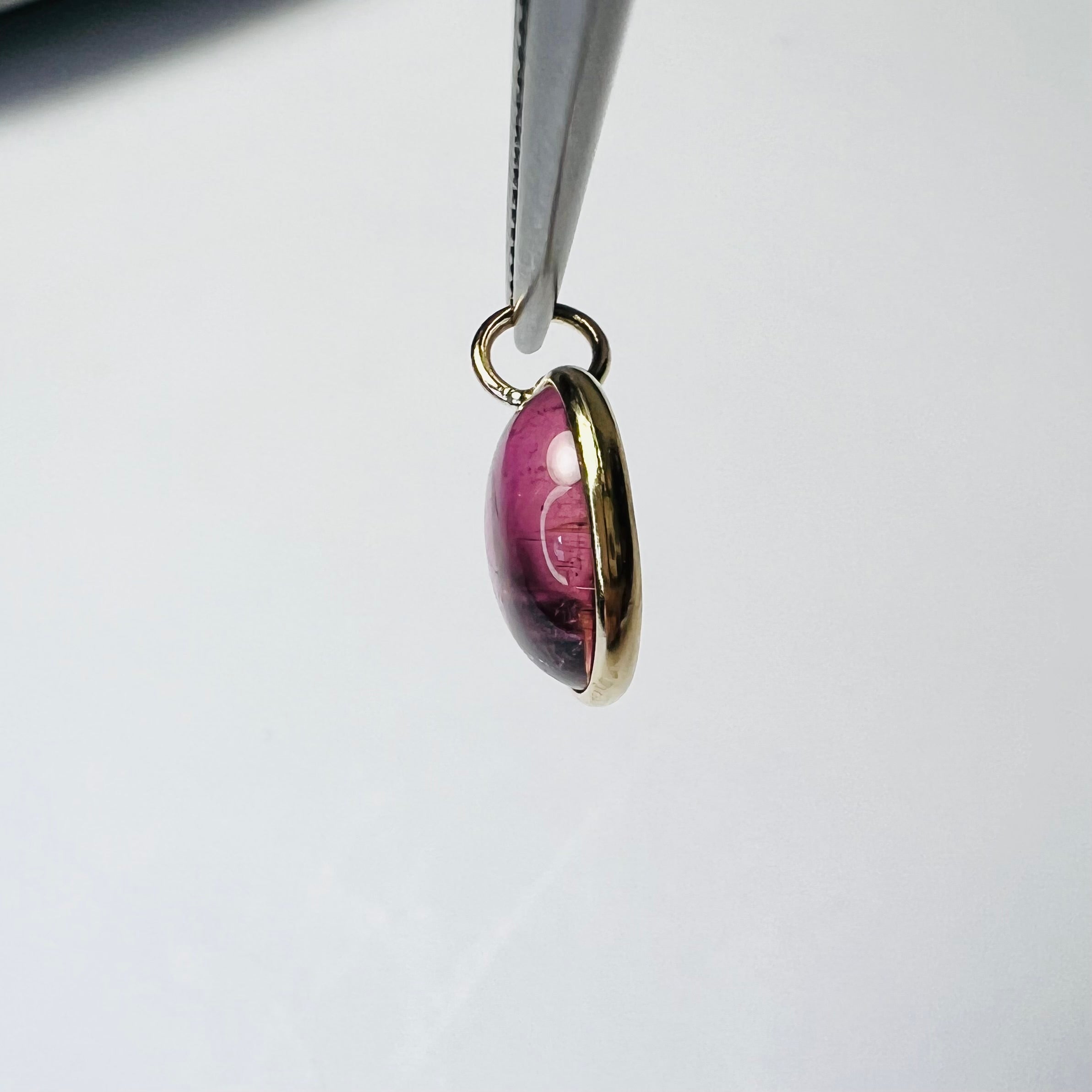 Natural Cabochon Tourmaline 14K Yellow Gold Pendant Charm 14x10mm