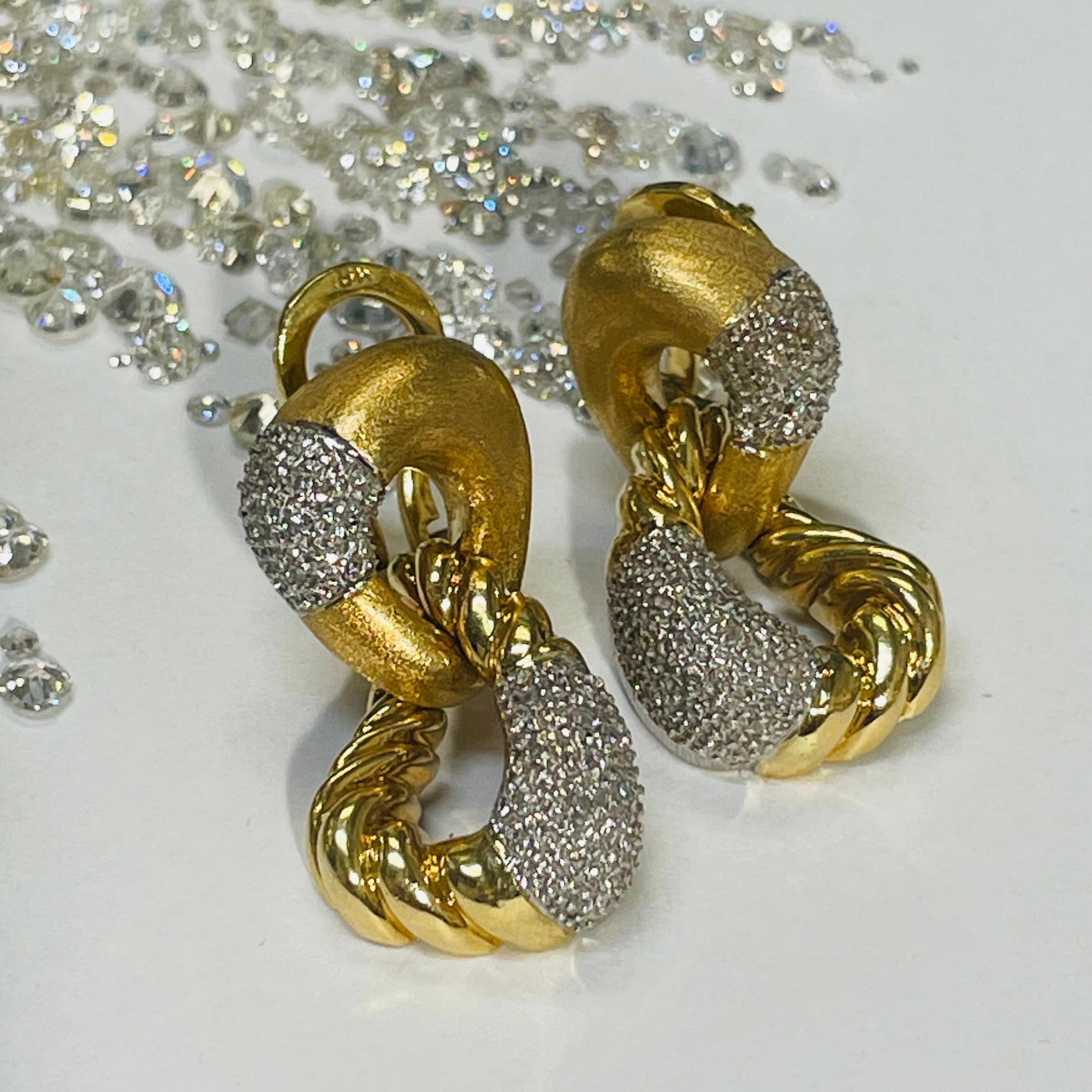 Retro 18K Yellow Gold and Diamond Door Knocker Earrings