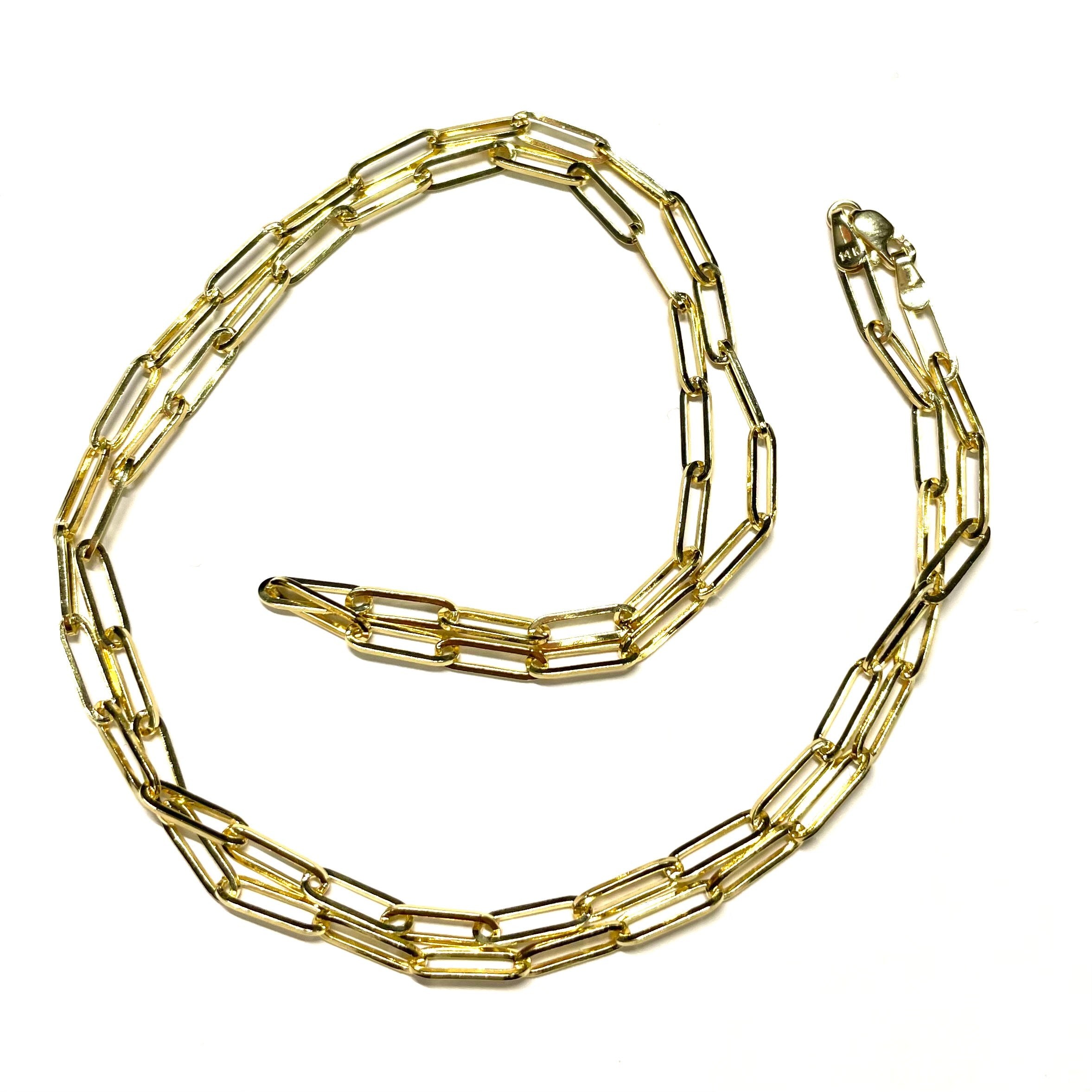 24" 14k Yellow Gold Paper Clip Chain Necklace